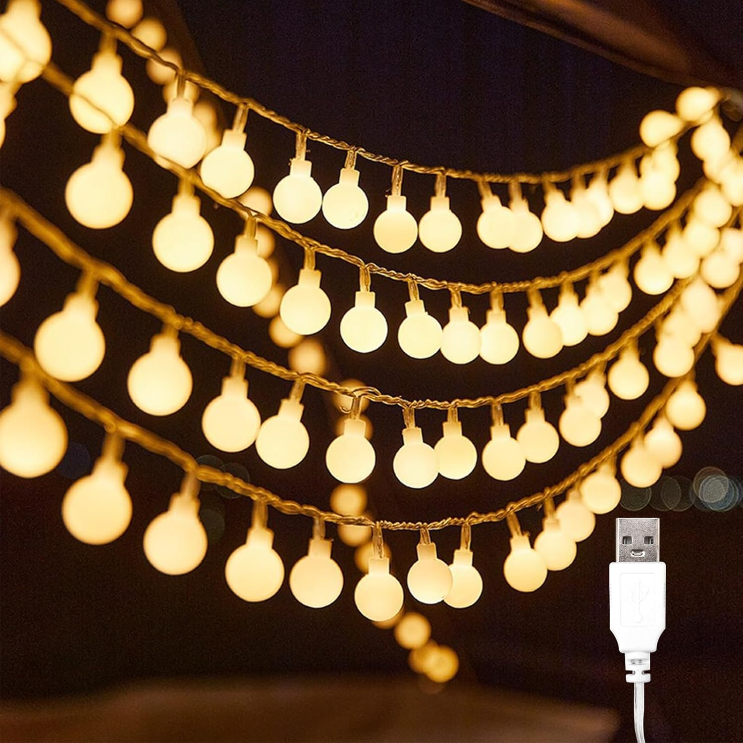 ENLACE LED Globe Fairy Lights, 10 M, 80 LED Fairy Lights, Balls, Warm White, USB Operated, Ball Fairy Lights for Wedding, Party, Christmas, Balcony Decoration, Camping, Indoor and Outdoor Use image number 4
