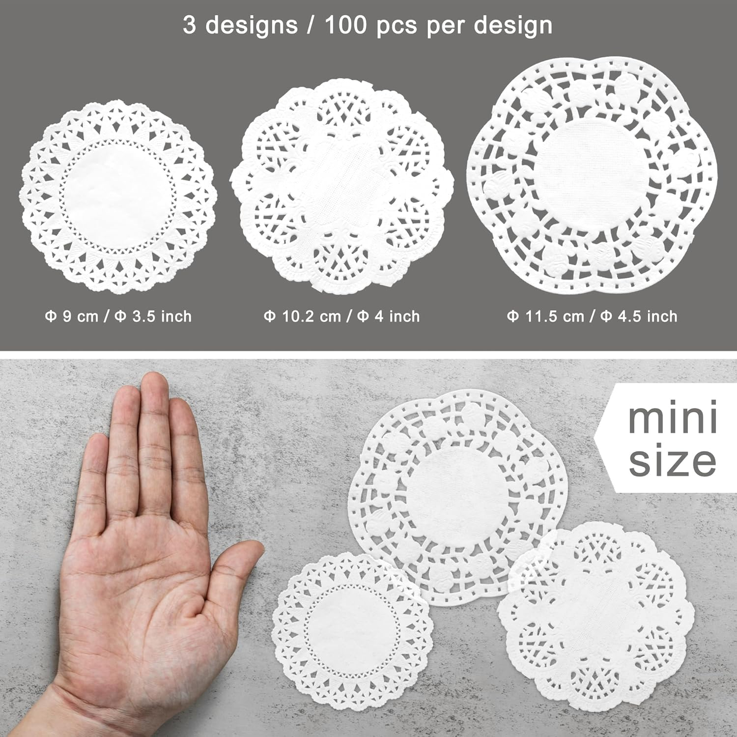 300 Sheets White round Lace Doilies Hollow Cutouts Vintage Collage Retro Deco Thin Decoupage 3 Small Sizes 3.5"/4"/4.5" for Scrapbooking Crafting Journal Planner (Doily)