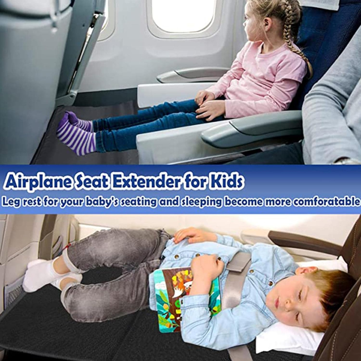 Flyaway Kids Bed Airplane - Kids Plane Seat Extender,Foot Hammock Travel Cushion for Relaxing, Sleeping, and Stretching Your Feet to Fits Aisle, Middle, Window, and Exit Row Seats Buniq image number 4