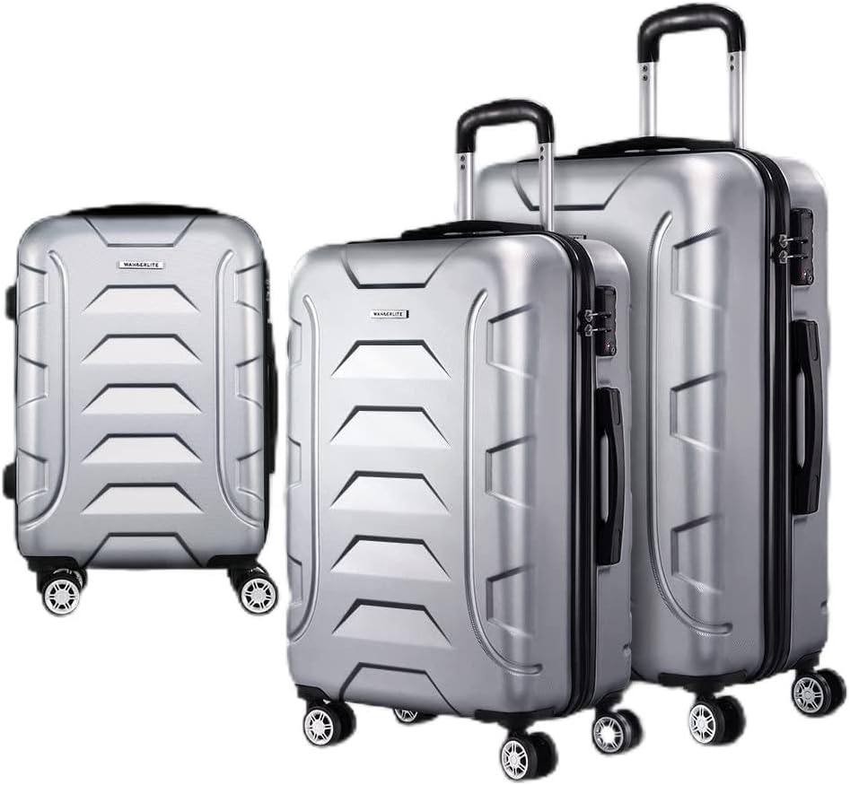 3Pc Lightweight Durable Hard Shell Luggage Trolley Travel Suitcase Set - Silver image number 2