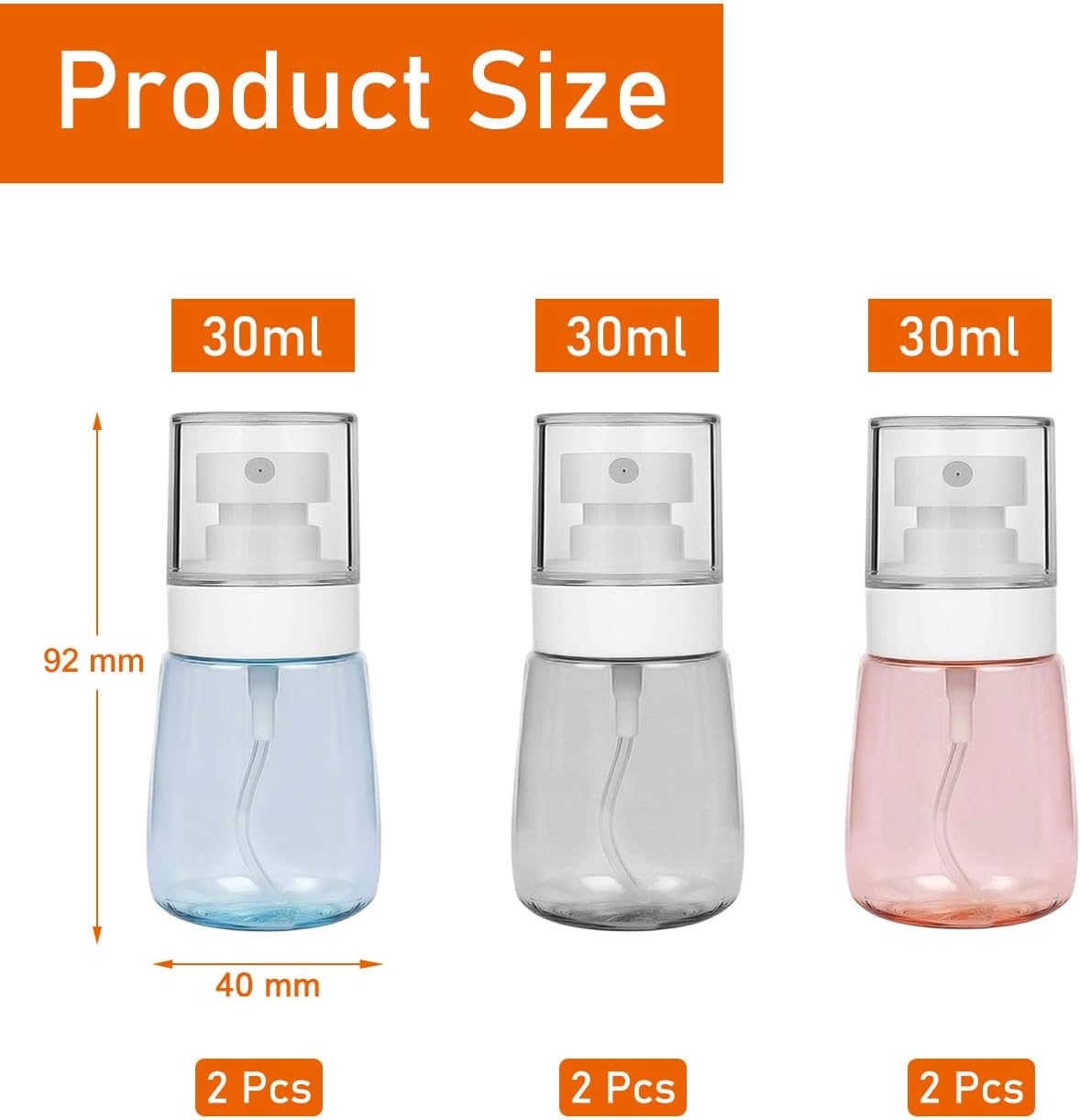 Lahviuu Spray Bottle,6 Pcs 30Ml Fine Mist Empty Travel Bottle Set Portable Reflillable Liquid Containers,Atomiser for Cosmetic,Make Up,Hair,Perfume(Pink, Clear, Blue) image number 4