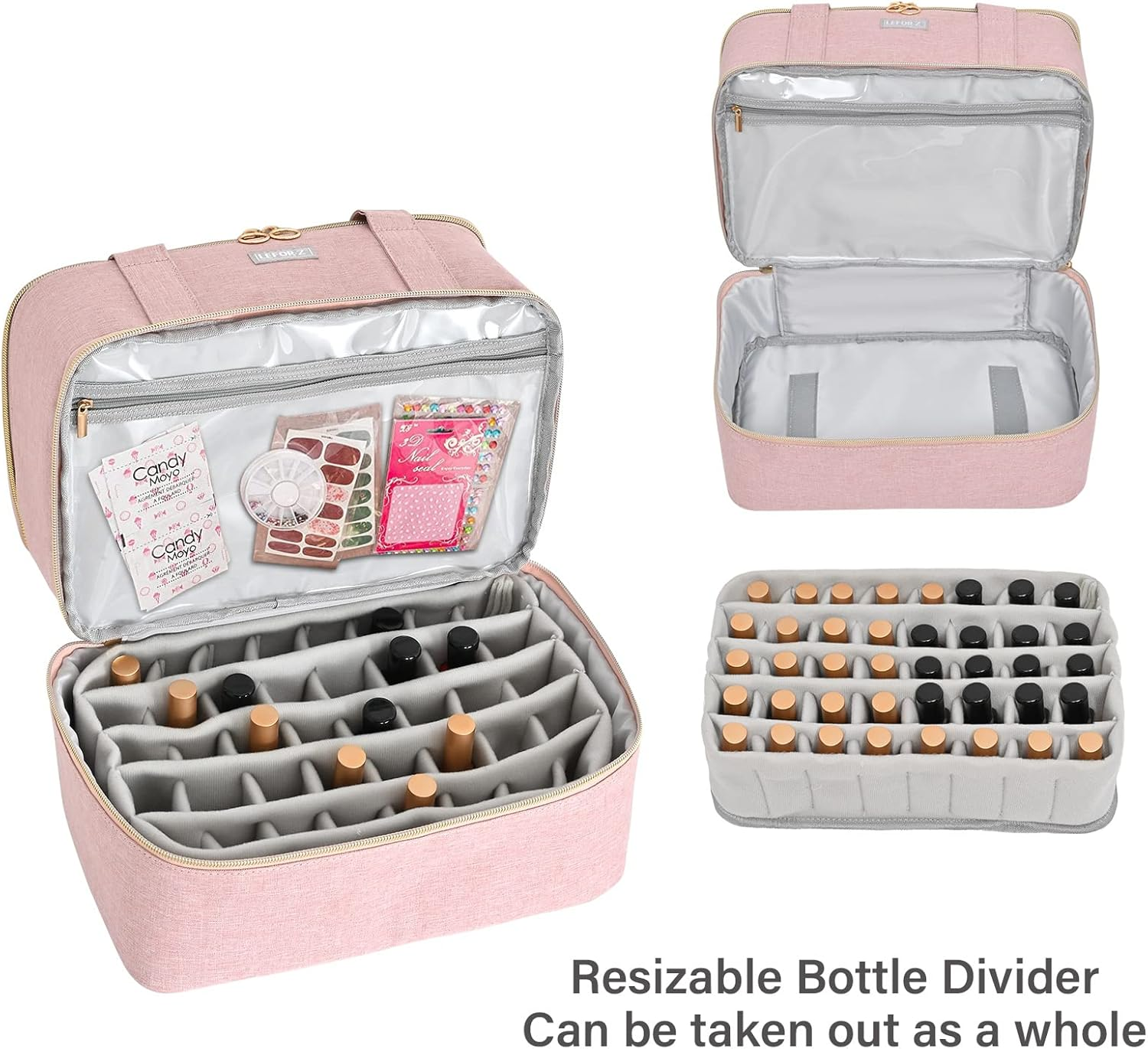 Nail Polish Organizer,Double-Layer Nail Organizers and Storage for Nail Tech,Nail Polish Carrying Case Bag Holds 40 Bottles (15Ml-0.5 Fl.Oz) and Nail Lamp,Portable Nail Polish Holder for Nail Supplies