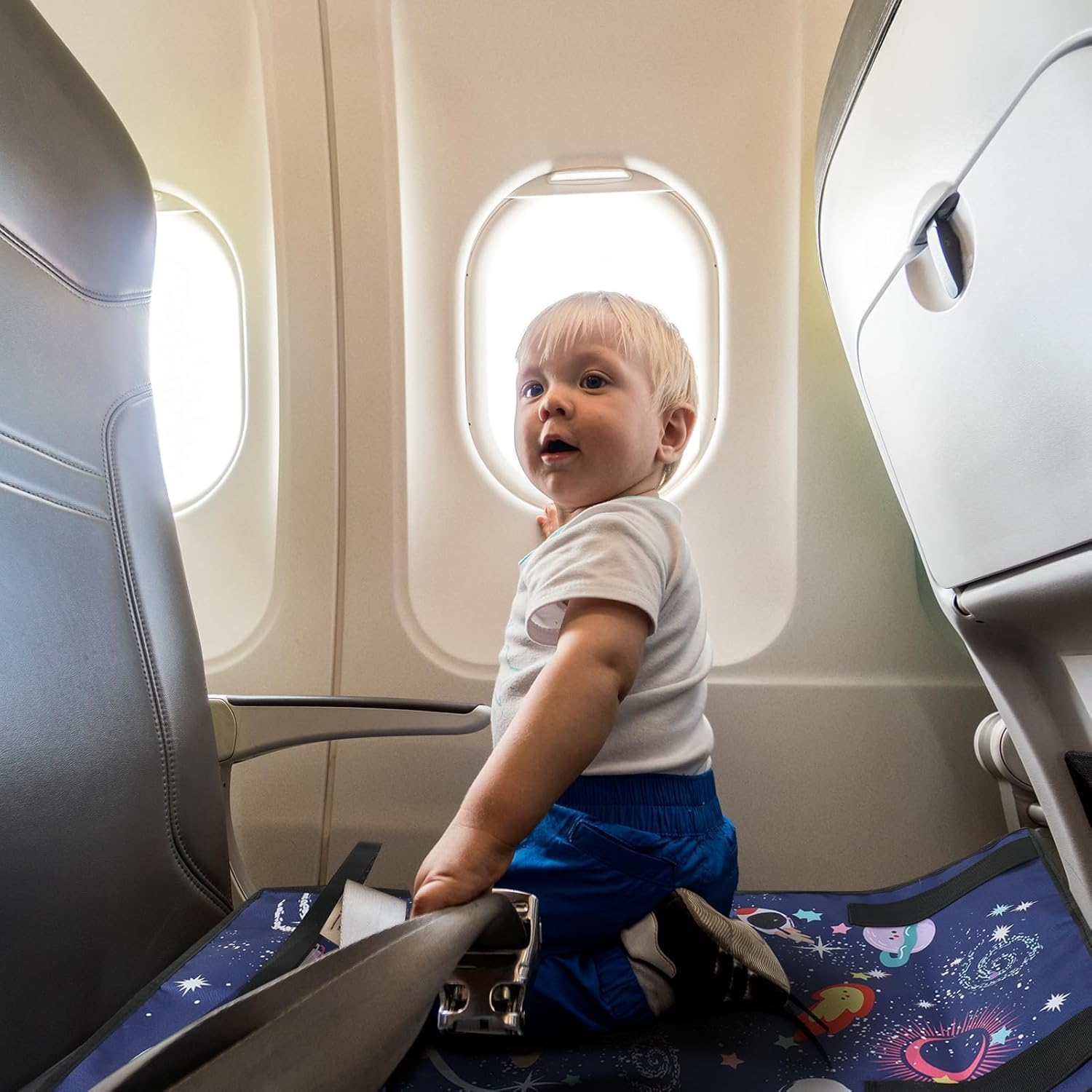 Toddler Airplane Bed, Kids Airplane Seat Extender Travel Bed, Kids Airplane Travel Essentials, Airplane Must Have for Toddlers, Portable Plane Bed Foot Rest for Flights (Starry Sky Blue) image number 6