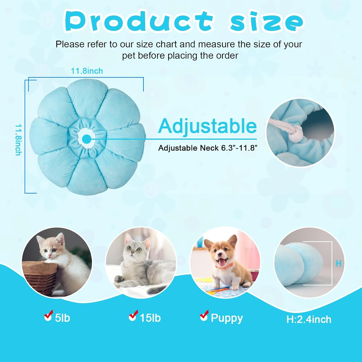 HYLYUN Cat Cone Collar Soft - Cute Flower Cat Recovery Collar, Adjustable Cat E Collar, Surgery Recovery Elizabethan Collars for Kitten and Cats (Blue) image number 5