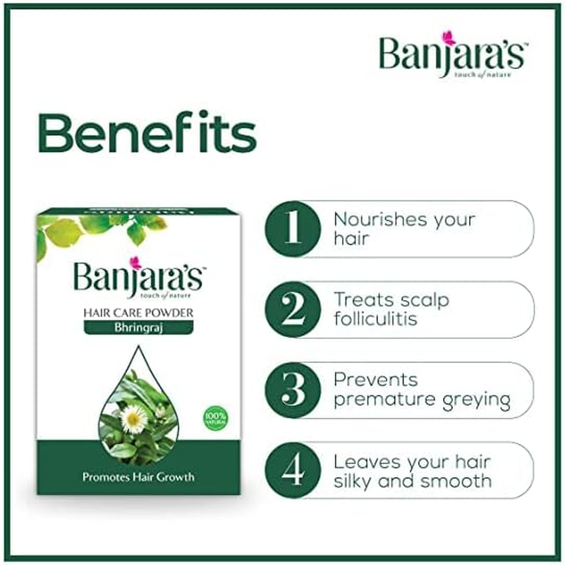 Banjara'S Bhringraj Powder for Hair, 300 G | Hair Mask for Hair Spa & Growth | No Harmful Chemicals, No Preservatives, No Pesticides(300G (3N X 100G)) image number 4