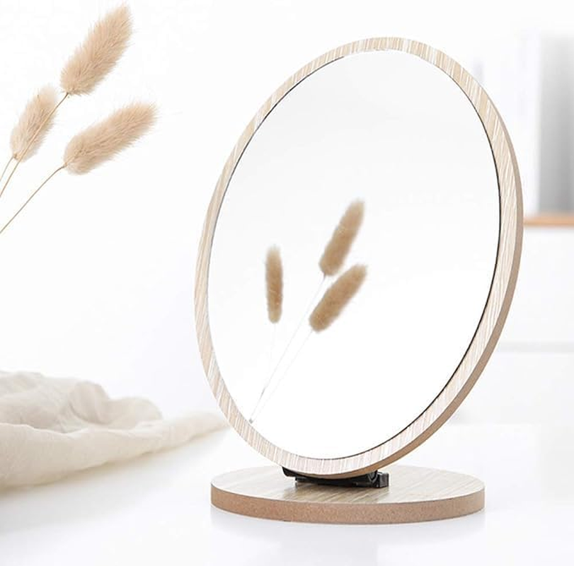 Small Table Mirror Makeup Mirror (Natural Bamboo Stand) Double-Sided 360 Degree Rotating Magnifying Mirror Portable Desktop Mirror Bathroom Shaving Makeup Mirror Vanity Mirror for Gym image number 2