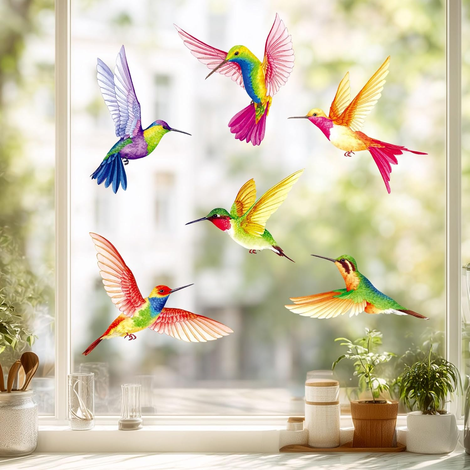 DECOWALL CDS2-9002 Hummingbirds Window Clings Stickers Peel and Stick Removable Glass Tint Film Decorations Reuseble Bird Strike Window Decals anti Collision