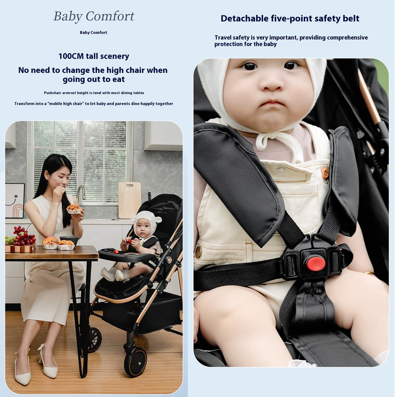 Xcjump Baby Stroller 3 in 1, High Landscape Travel Pram, Lightweight One-Hand Fold, Convertible Reversible Seat, Shock-Absorbing PU Wheels, Adjustable Canopy,Compact & Portable for Newborns & Toddlers image number 1