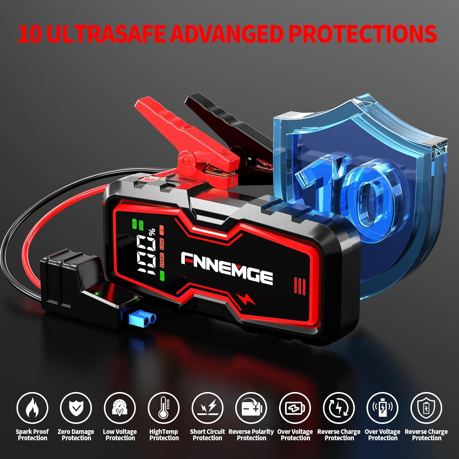 Car Jump Starter, 6000A Peak Current 12V Car Battery Jump Starter(Up to All Gas, 8.0L Diesel Engine), with USB Output Port,Led Light. image number 2