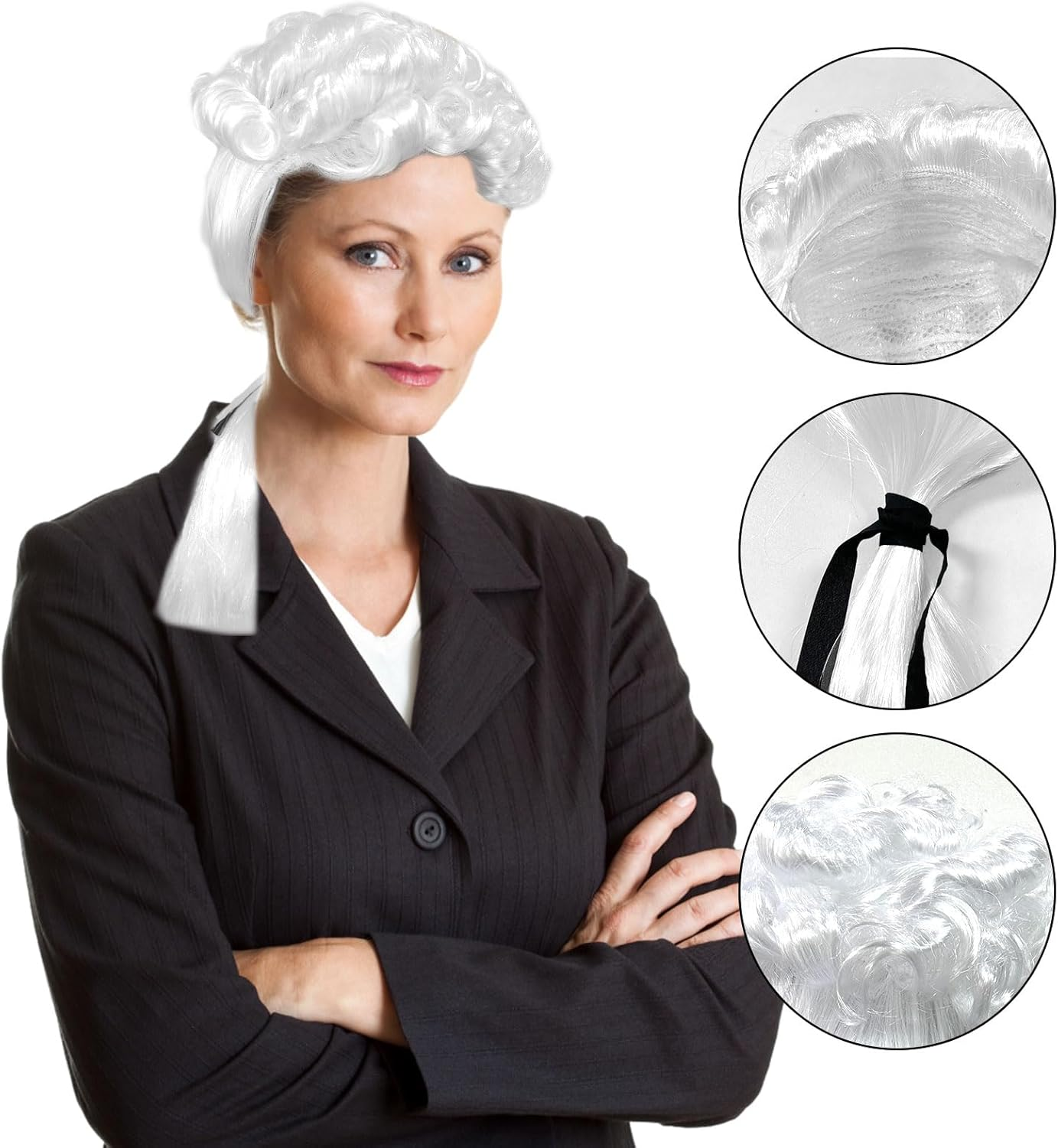 UILYNIU Edelmann Lord Richter Baroque Wig Men'S Wig with Braid Judge Costume Wigs Rococo Curly Marquis Halloween Cosplay Wigs Curly Long Braid White Noble Marquis Wig (White) image number 2