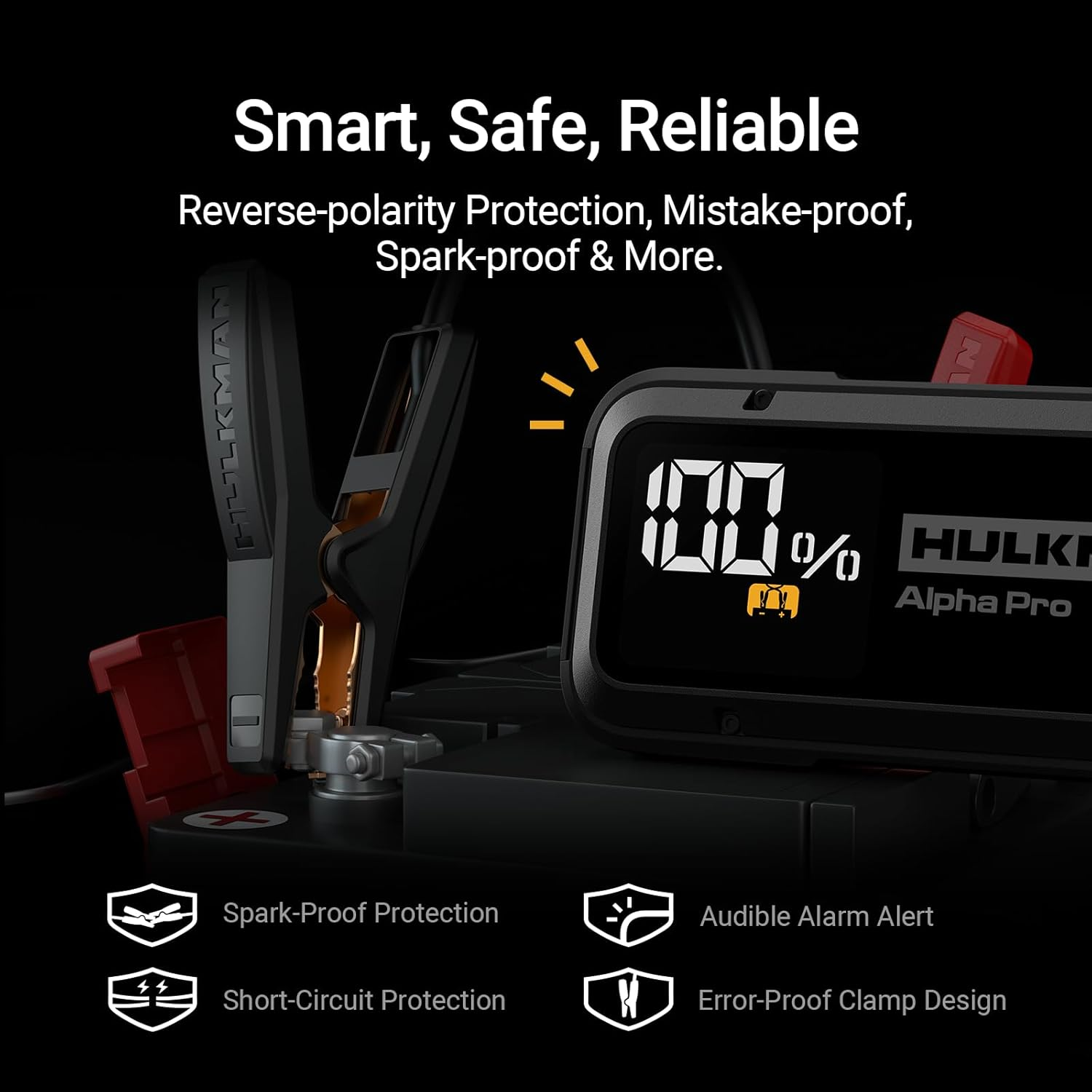 Hulkman Alpha Pro, Solid Black, 1750A 59.2Wh Smart Jump Starter, Jump Box with 3.3" LED Display, PD65W In&Out Car Battery Pack, 12V Portable Jumper, for 8.0L Gas and 5.0L Diesel Engines, 2025 New image number 4