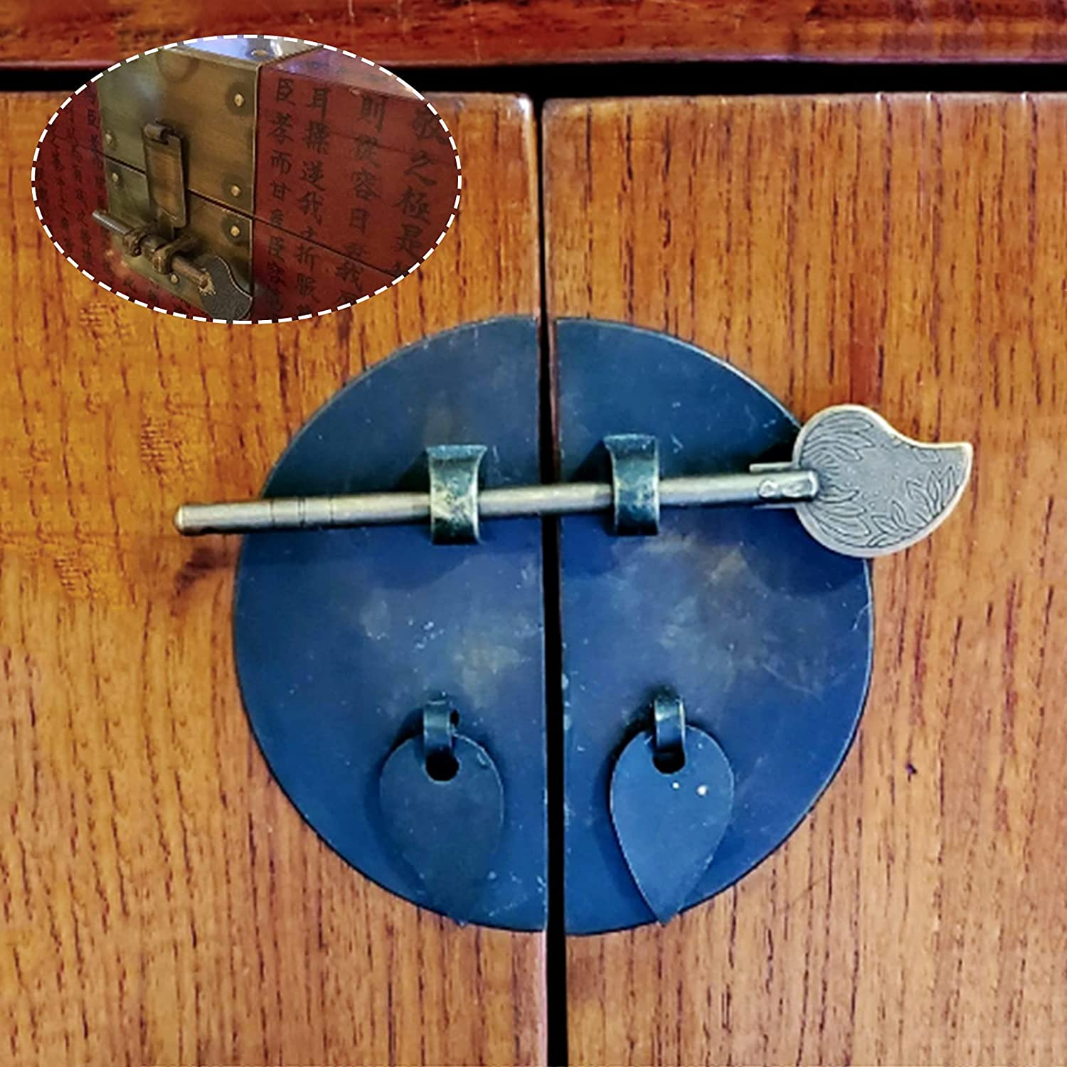 Dophee Chinese Leaf Bolt Locking Pin, Safety Pure Brass Key Latches Locking Arm Deadbolt for Asian Style Cabinet Door Chest Furniture Hardware Locking up Files, 11Cm/4.33" image number 4