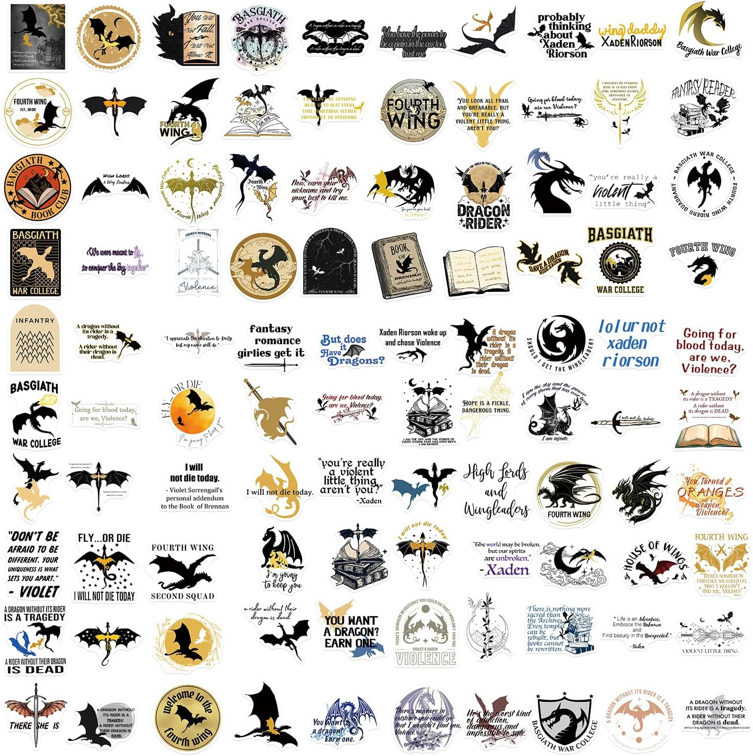 Fourth Wing Stickers,100 PCS Fourth Wing Vinyl Waterproof Decals for Water Bottles Computer Bicycle Skateboard Luggage Phone Pad Laptop Kids Teens Stickers Pack image number 1