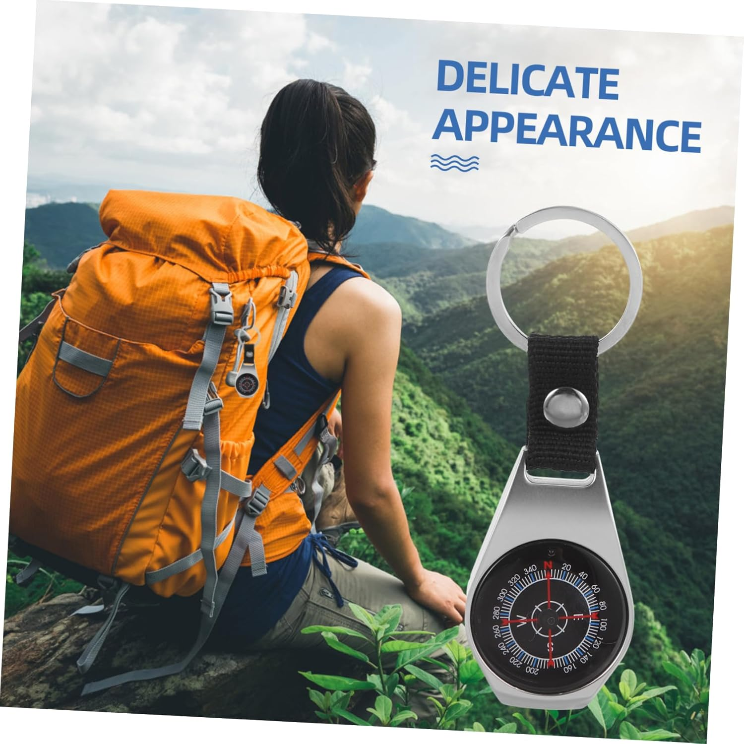 Abaodam 2Pcs Compass Keychain Outdoor Accessory for Hiking Survival Compass Ring for Keychains image number 1