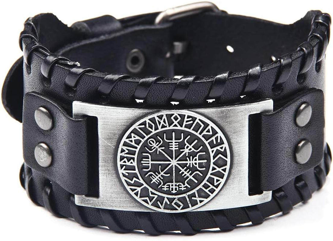 TURTLEDOVE 2 Piece Viking Bracelets - Viking Wolf Fenrir - Norse Vegvisir Scandinavian Amulet image number 2
