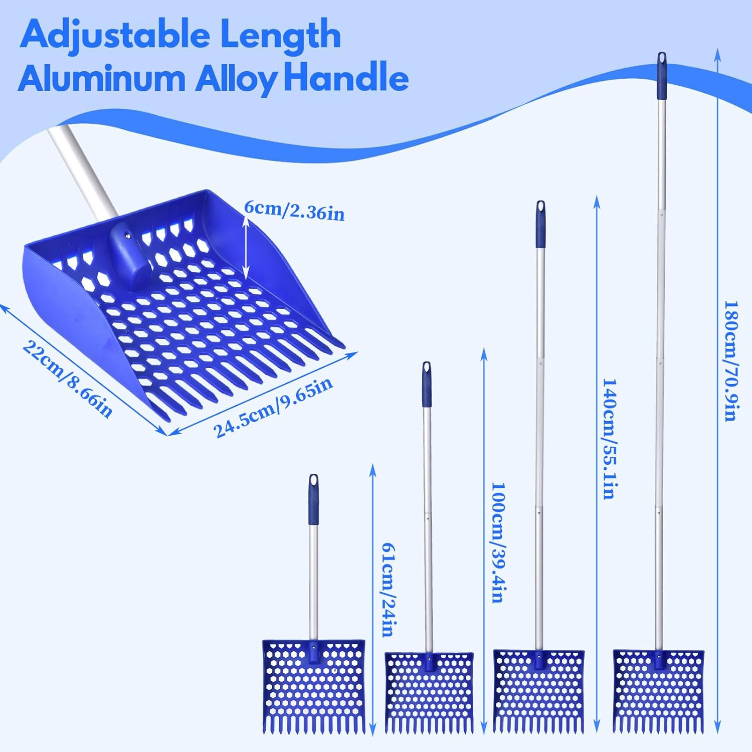 Poultry Litter Scoop - Farm Waste Remover, Detachable Aluminum Poop Cleaning Tool, Aluminum Alloy Cleaning Tool, Multi Animal Washing Gadget | Chicken Poop Scooper for Goats Pony Cats Dogs Farm Use image number 6