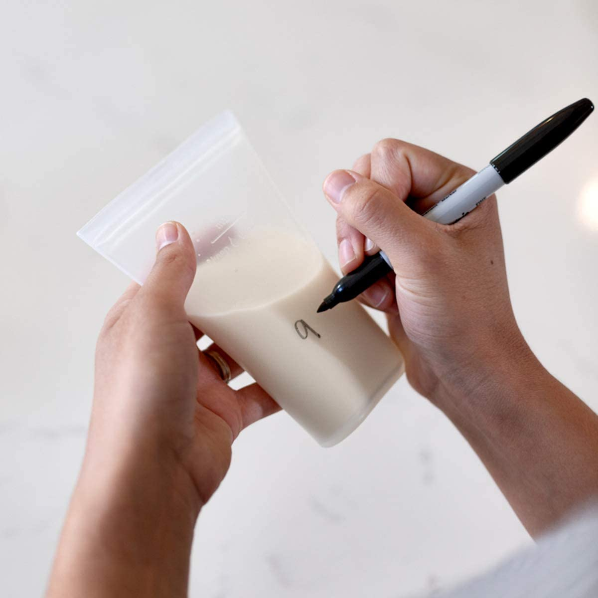 Zip Top Platinum Silicone Breast Milk Storage Bag Reusable Set of 6 + Freezer Tray image number 2