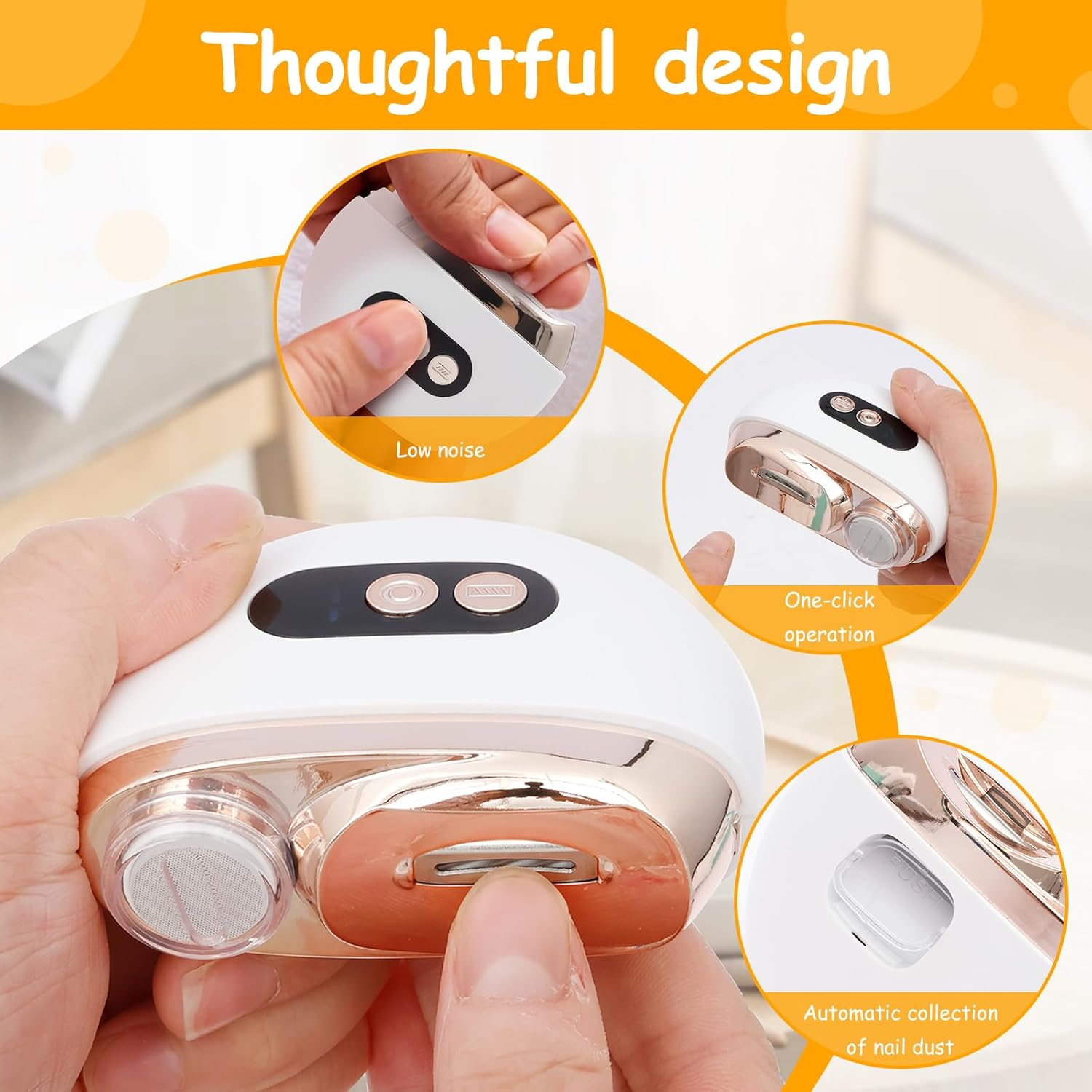 Electric Nail Clippers for Seniors Toes, Upgrade Automatic Nail Trimmer, Rechargeable Electric Nail Cutter with LED Light and Clipping Storage, Safe and Painless for Baby Senior Adult image number 6