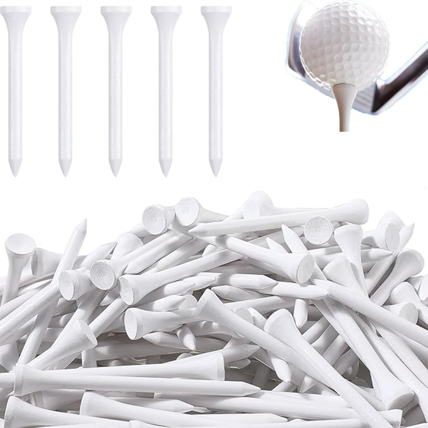 Hysgscwd 100Pcs Wooden Golf Tees, 83Mm/3-1/4In White Bulk Wood Golfing Tees, Durable Professional Natural Golf Balls Accessories, Long Tall Golf Tees, Reduce Friction and Side Spin, Sturdy and Stable