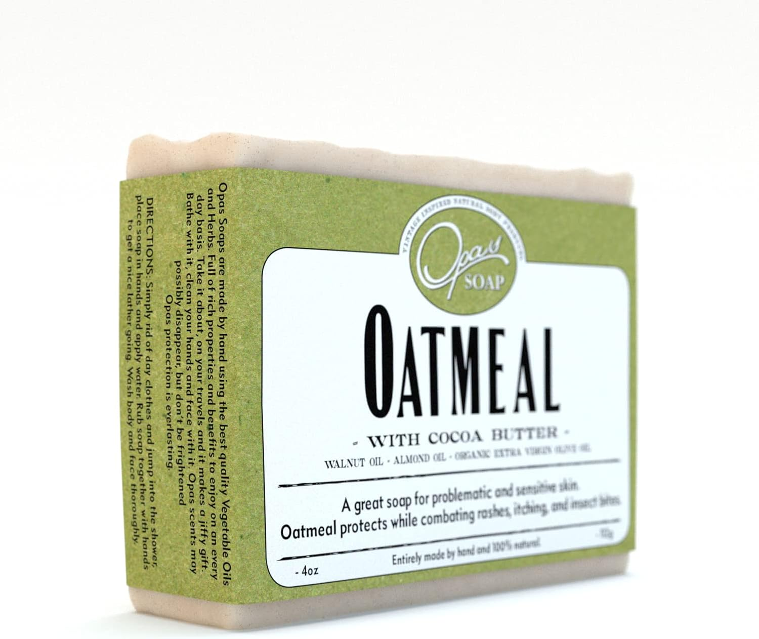 Opas Soap - 100% Natural Oatmeal Soap - UNSCENTED - with Organic Cocoa Butter and Organic Oats - Great for Sensitive Skin, Eczema or Psoriasis - for ALL Skin Types - Stops the Itching and Irritation image number 2