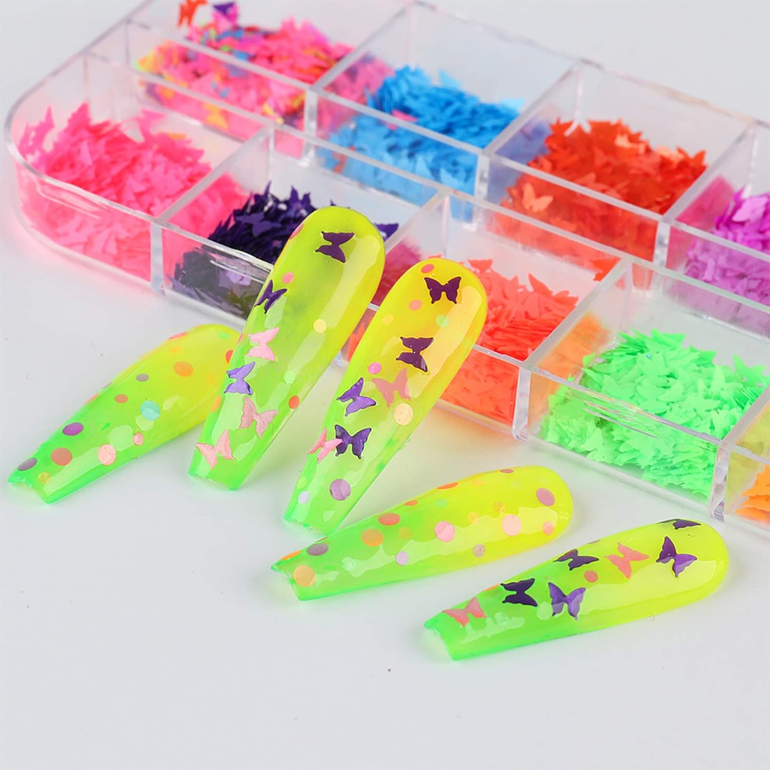 2 Boxes Nail Art Sequins Jewelry Fluorescent Sequins Iridescent Butterfly Sequins image number 4