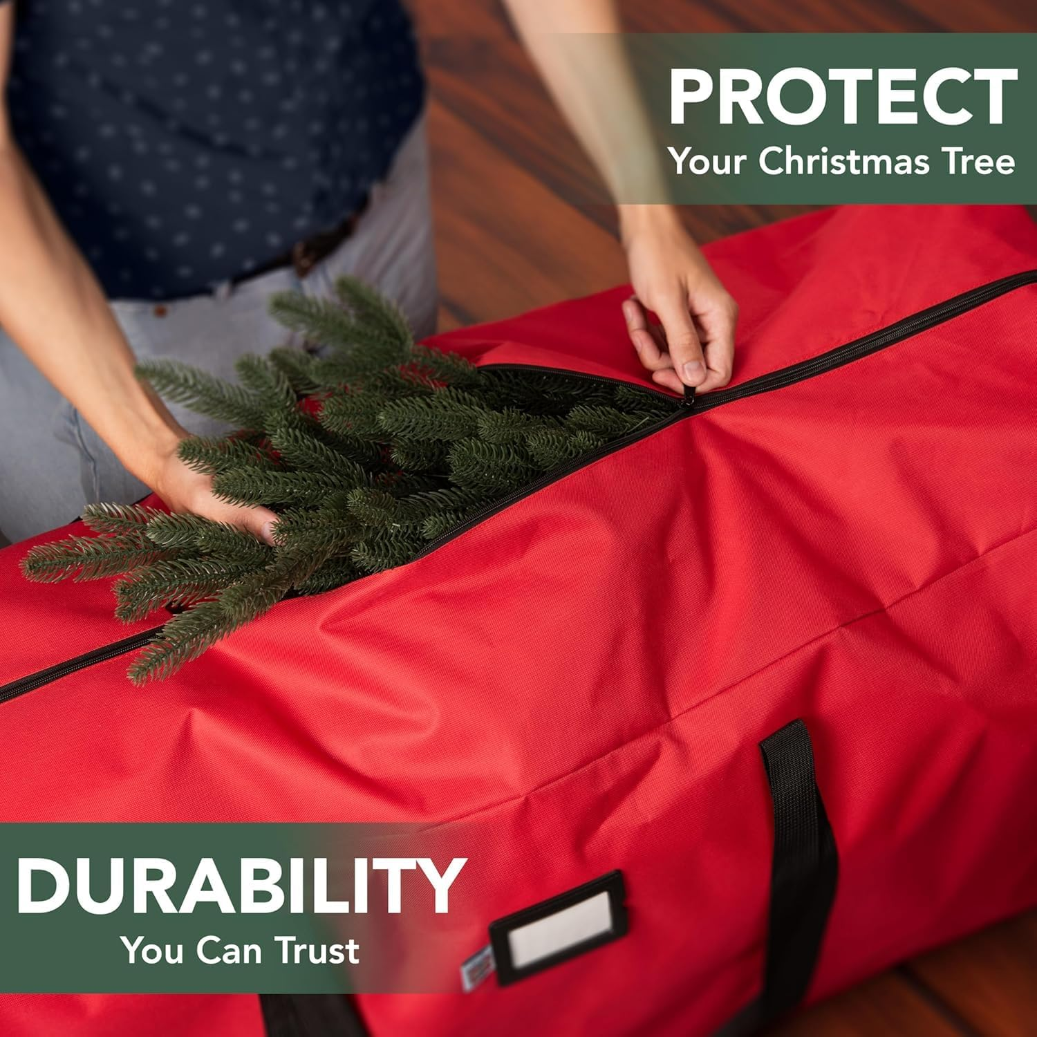 Christmas Tree Bags Storage Fits up to Artificial Trees Heavy Duty 600D Oxford Christmas Tree Storage Bag Container Santa Storage Bag with Zipper Xmas Holiday Tree Bag with Handles (Red, XL)