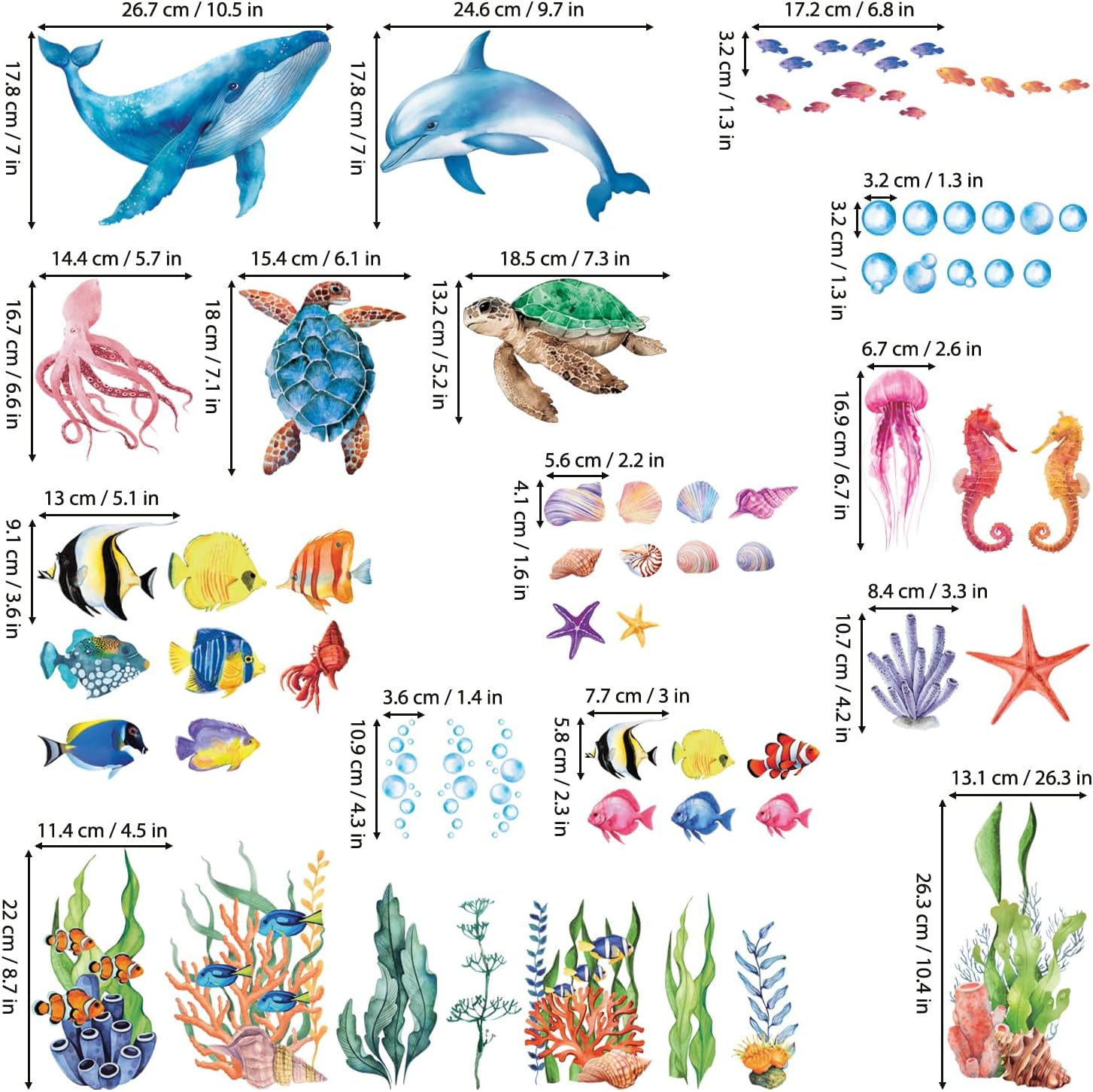 DECOWALL CDS9-9004 under the Sea Window Cling Stickers Ocean Fish Turtle Jellyfish Reuseble Waterproof for Kids School Playroom Nursery Bathroom Home Living Room D&eacute;cor - Double Sided Print image number 6