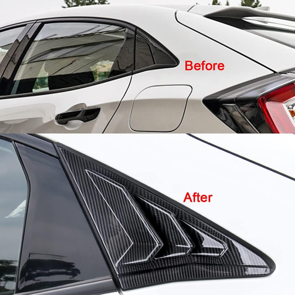 Carbon Fiber Racing Rear Side Window Louvers Air Vent Scoop Shades Cover Blinds Exterior Decals Compatible for Honda 10Th Gen Civic Hatchback Type R 2016 2017 2018 2019 2020 2021(Not for Sedan) - Black-Civic Sedan image number 5