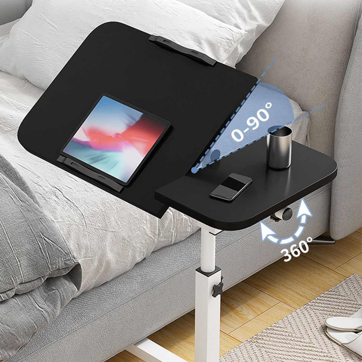 AIMALL Folding Computer Desk Stand - Adjustable Floor-Standing Reading Table for Lazy People, Movable Bedside Table, Electric Height Adjustment