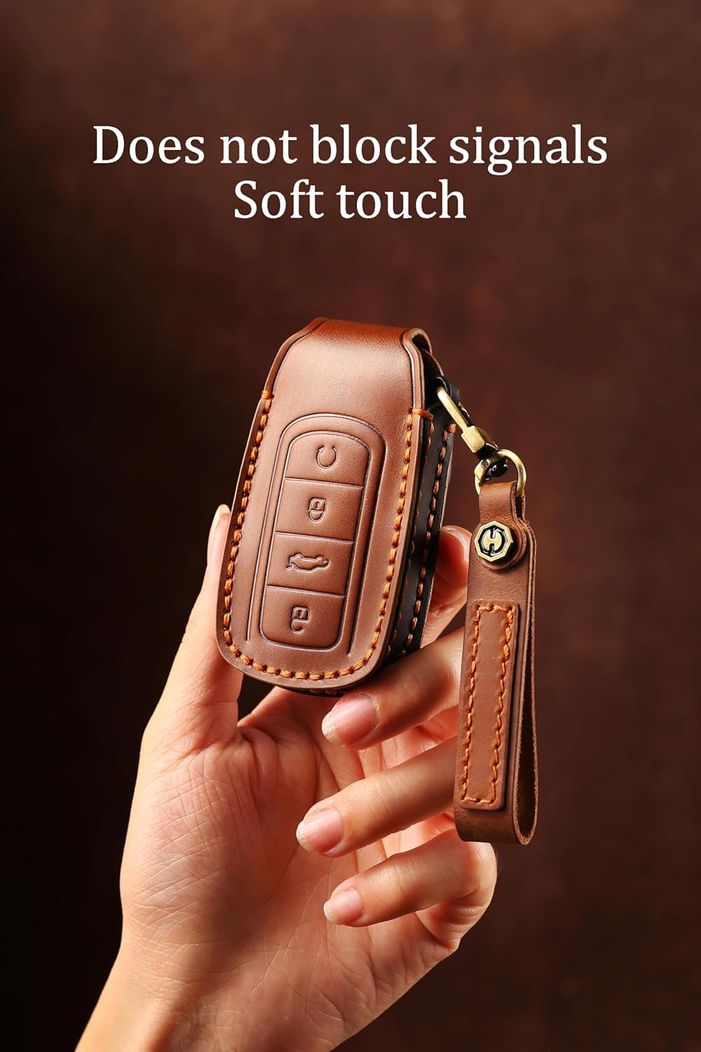 Ontto Car Key Cover Fit for Chery Tiggo 8Plus Tiggo 8 New 5 plus 7Pro Max Omoda 5 C5 Handmade Leather Key Case Holder Keyring Key Chain Smart Key Shell Protector Accessories 4 Buttons - A-Blue image number 2