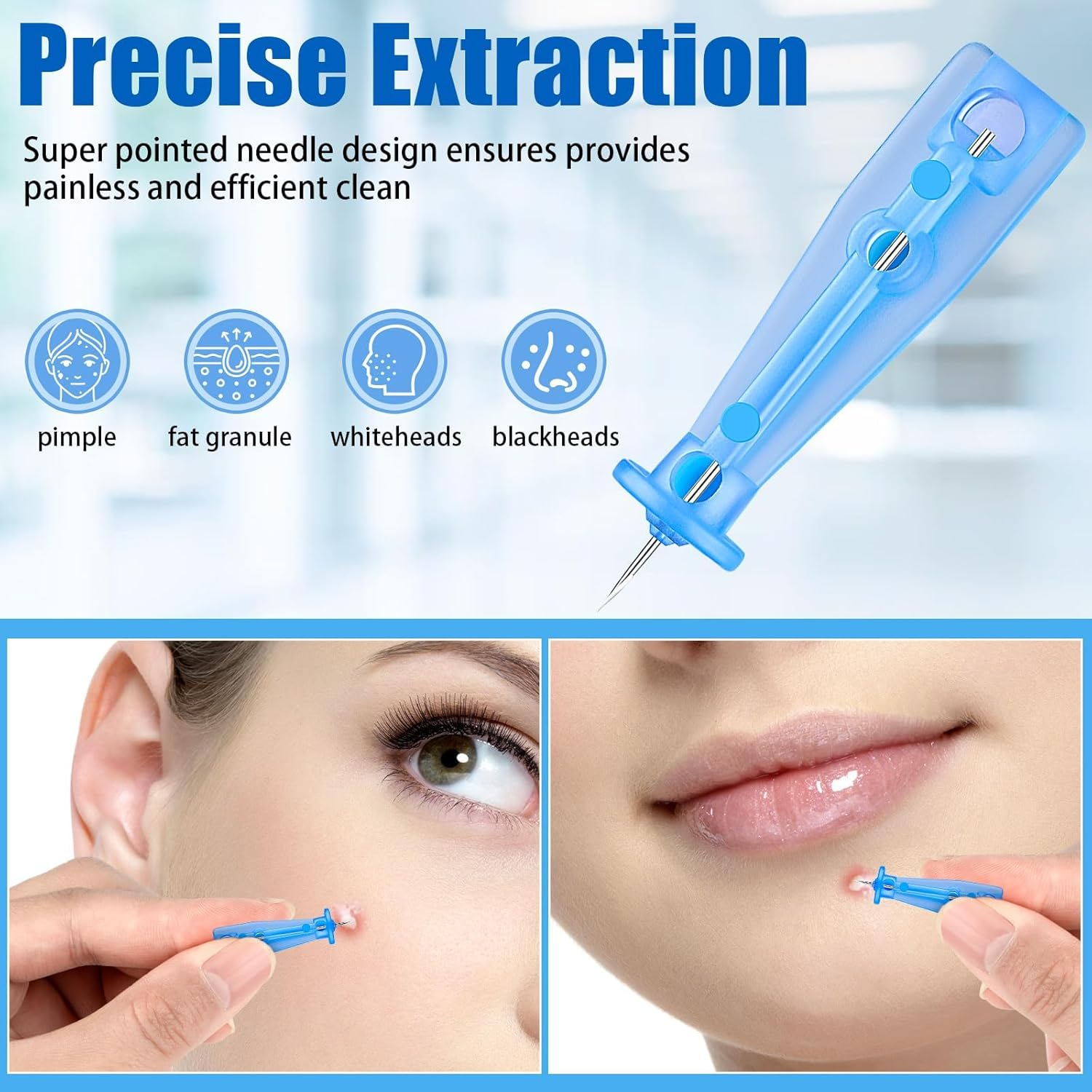 Blackhead Remover Tool 50Pcs Pimple Popper Kit Skin Care Acne Needle Nose Strips for Blackheads Pimple, Acne Needle for Blemish & Whitehead Removal Acne Treatment Kit Extractor Pore Cleaner image number 6