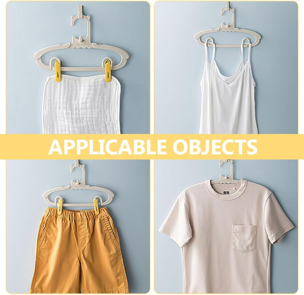 MOTRAIN 20Pcs Adjustable Non-Slip Space-Saving Hangers with Clips for Baby Kids Clothes, Trousers, Skirts, Coats and Pants, 20 Gray Hangers + Yellow 10 Clips