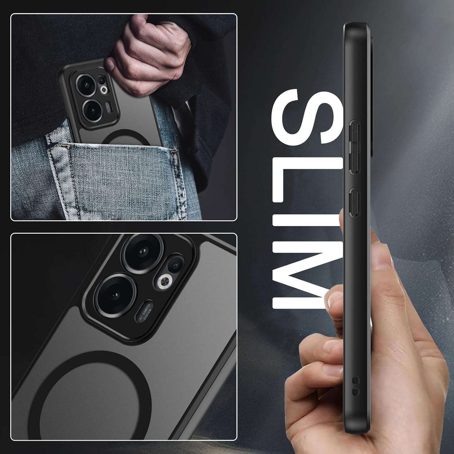 BENTOBEN for OPPO Reno 13 F 4G/5G Case, Magnetic Skin-Friendly Touch Slim Matte Phone Cases Supports Wireless Charging, Frosted Shockproof Full Body Protective Cover for OPPO Reno 13F 6.67 Inch, Black image number 5