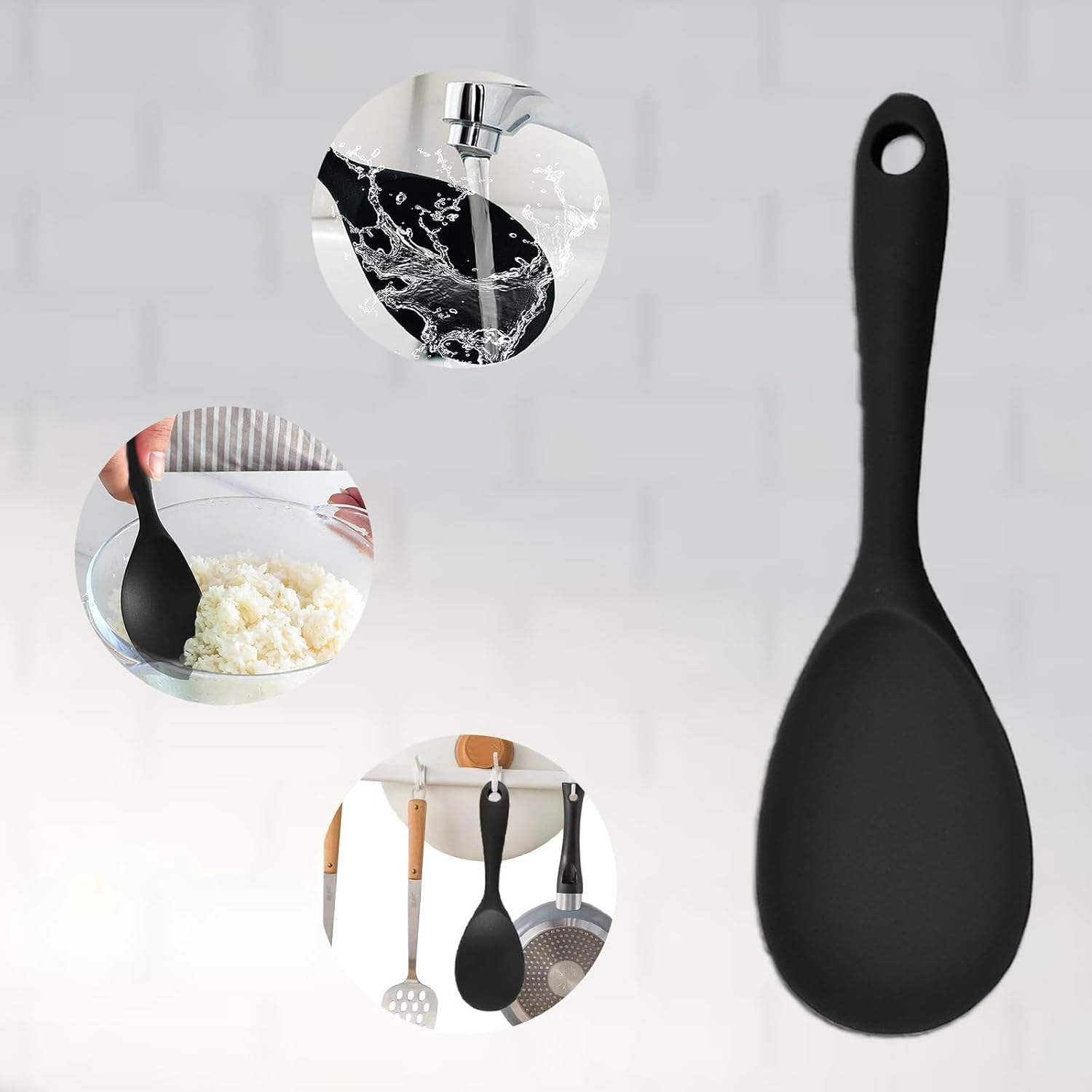 Rice Spoons, Silicone Cooking Spoons, Non-Stick Cooking Spoons, Rice Cooker, Cooking Spoon, Silicone Spoon, Kitchen Utensils for Kitchen, Mashed Potatoes, Rice, Baking, or More Pack of 2 image number 4