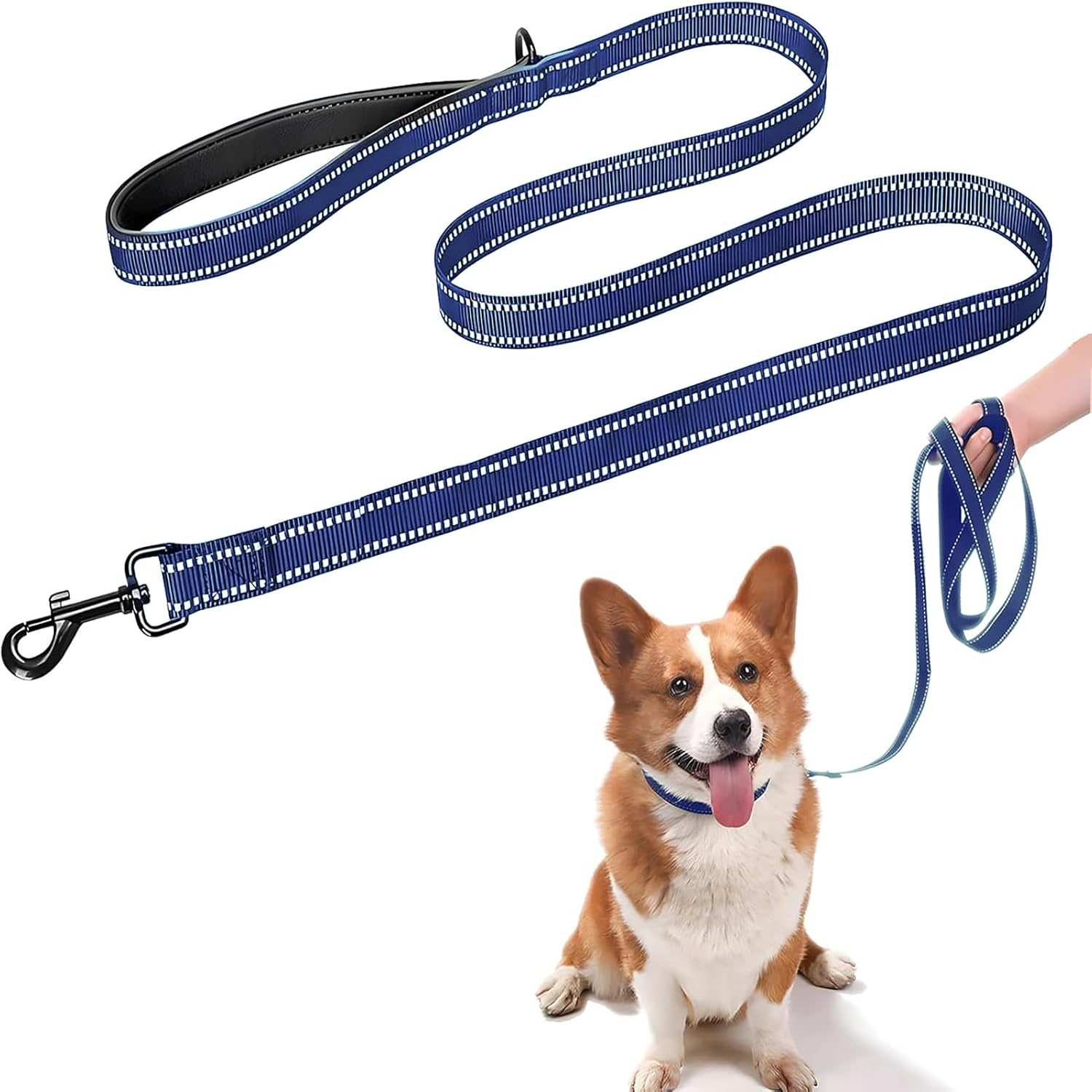 Dog Lead, Heavy Duty Dog Leash,1.5M X2.5CM Reflective Nylon Lead with Padded Handle, Dog Leash with D-Ring and Anti-Entanglement 360&deg; Rotating Hook for Small Medium and Large Dogs (Blue, 1.5 Meter)