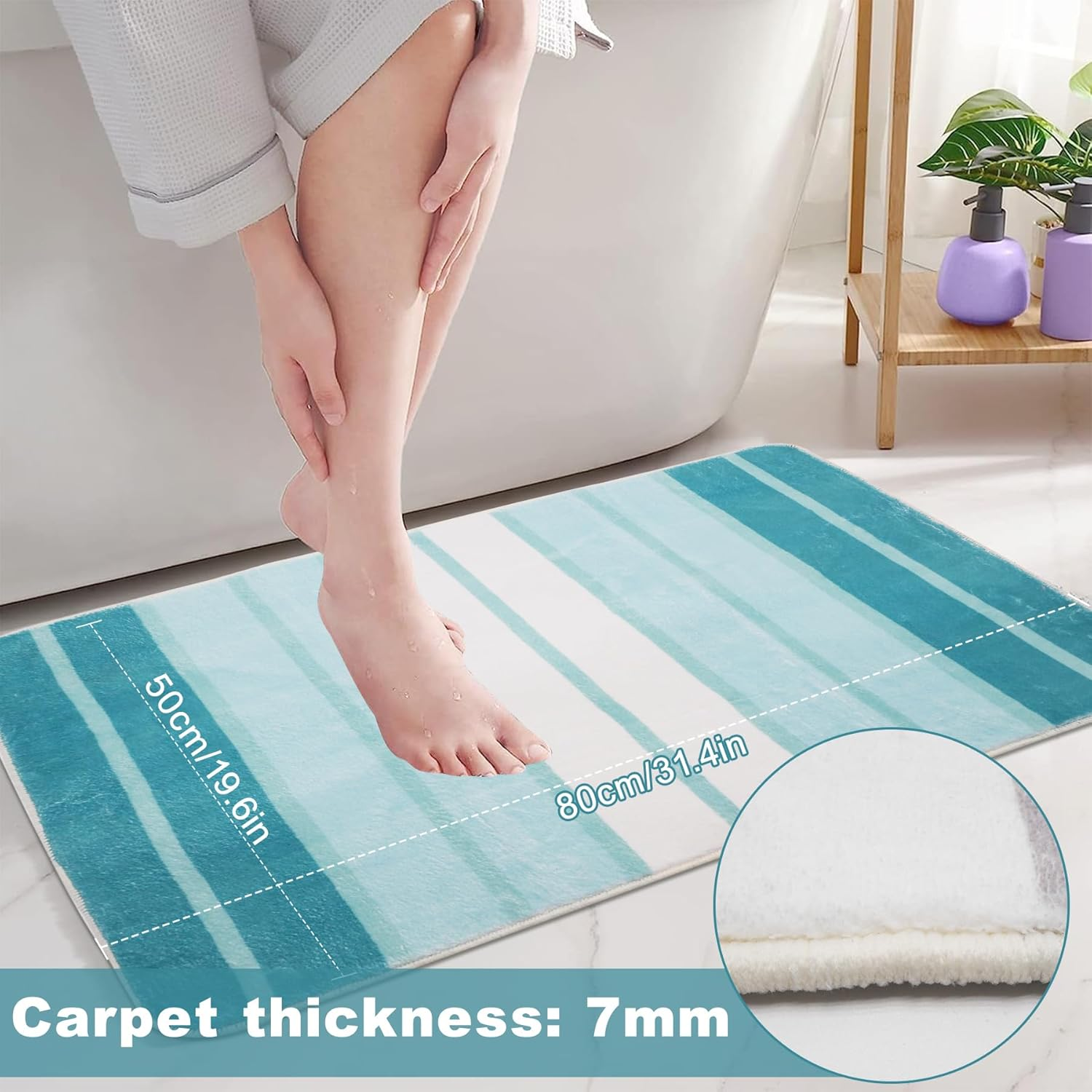 Microfiber Absorbent Bath Mat 50X80Cm, Non-Slip Bathroom Rug Washable Thin Bathroom Floor Mat, Soft Quick Dry Bath Carpet for Bathroom Floor, Tub, Shower (Green) image number 5