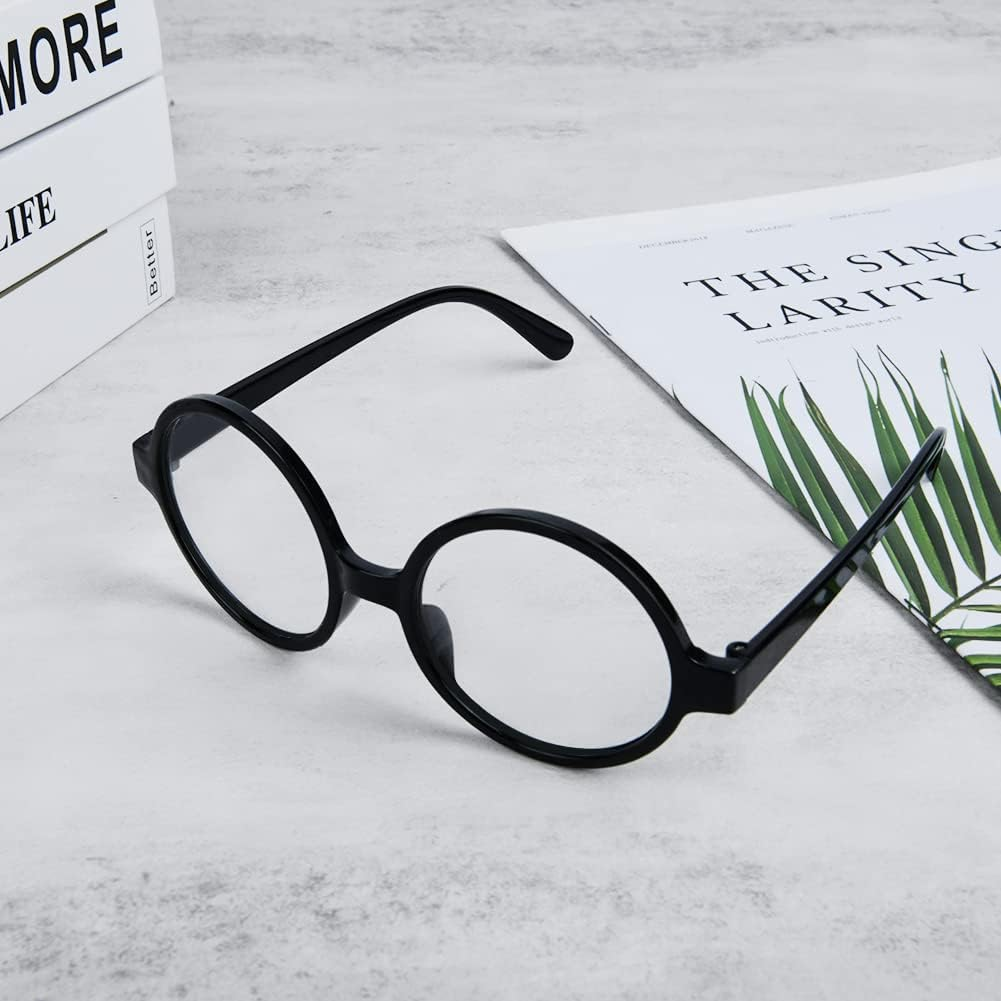 Aomig Retro round Glasses, Black Ultra Light Glasses Accessory for Dressing, Costume Accessory for Halloween, Christmas, Carnival and Parties, Cosplay (Clear Lens) image number 3