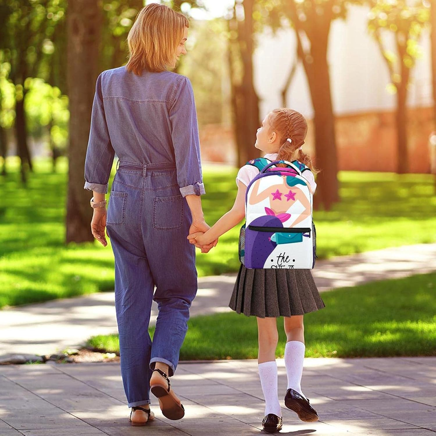 Green Haired Sexy Mermaid Backpack Students Shoulder Bags Travel Bag College School Tote Backpacks image number 5