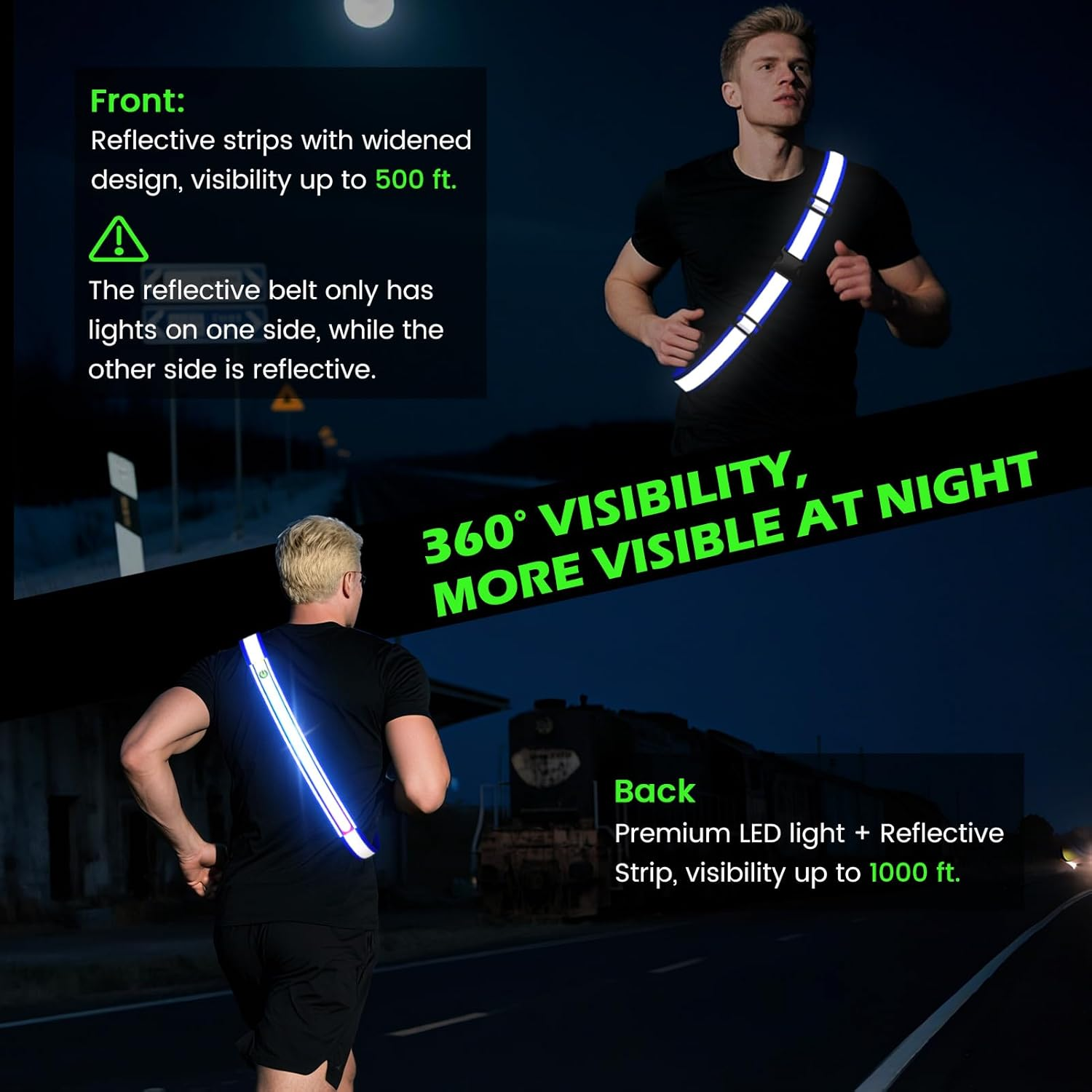 Reflective Sash Gear for Walking at Night,Flashing LED Reflective Belt Safety Lights for Walkers Night Dog Walking Biking Running,High Visibility Rechargeable with Wear 2 Ways for Men Women - Orange image number 5
