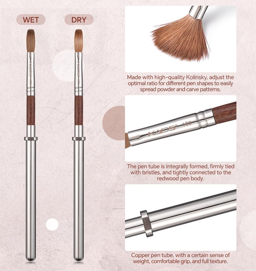KADS Kolinsky Bristles Acrylic Nail Art Brush Size #16 Oval Nail Brush for Acrylic Application Redwood Handle Professional Manicure DIY Tool