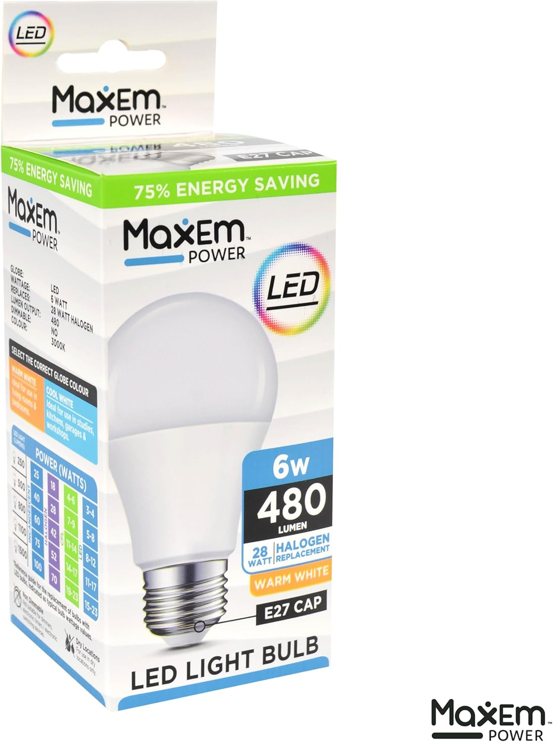 6W E27 Cap LED Light Bulb, Warm White image number 1