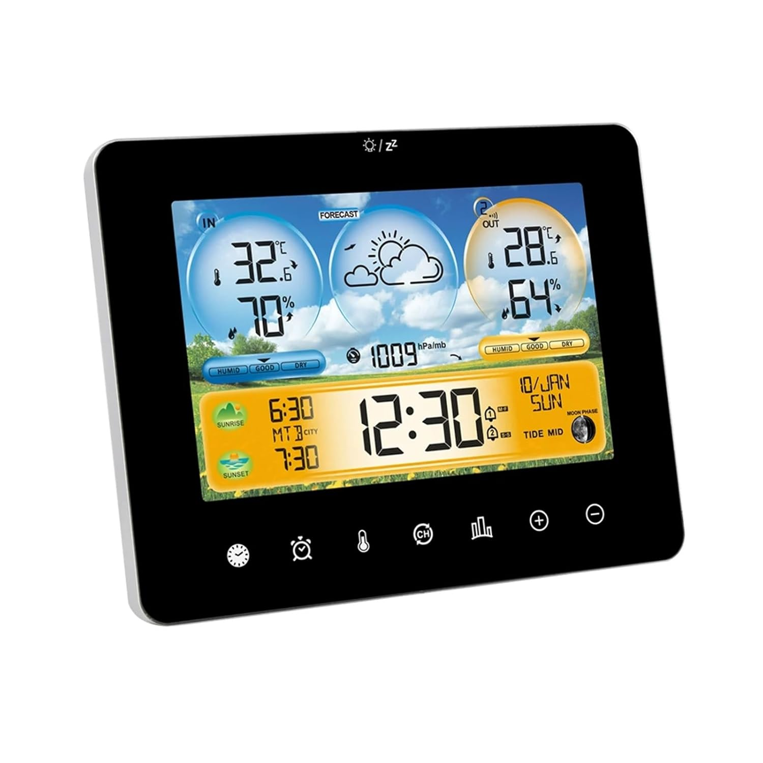Touch Screen Color Display Weather Station Alarm Clock Home Temperature Humidity Meter Sun Time Barometer Tide Forecast Sensor image number 4