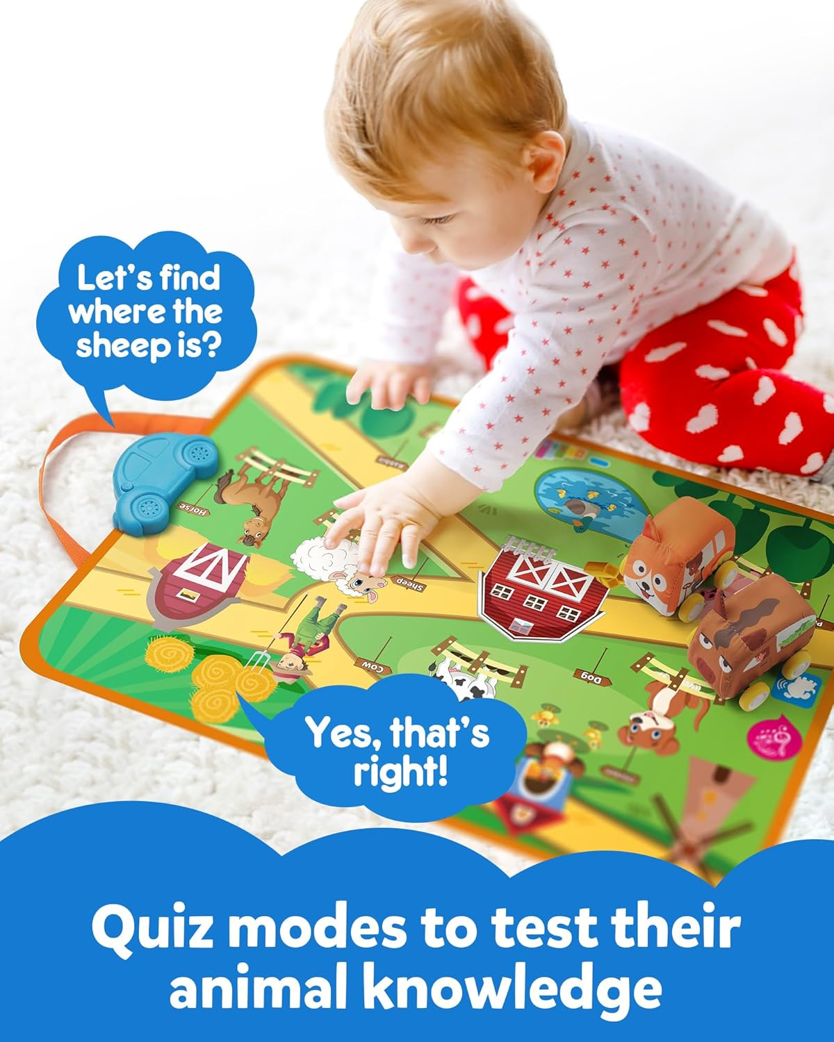 Coogam Farm Animals Toys for Year Old Toddlers, Soft Pull-Back Vehicle Set with Audible Play Mat Rug, Baby Fine Motor Skills Playmat Game Montessori Learning Gift