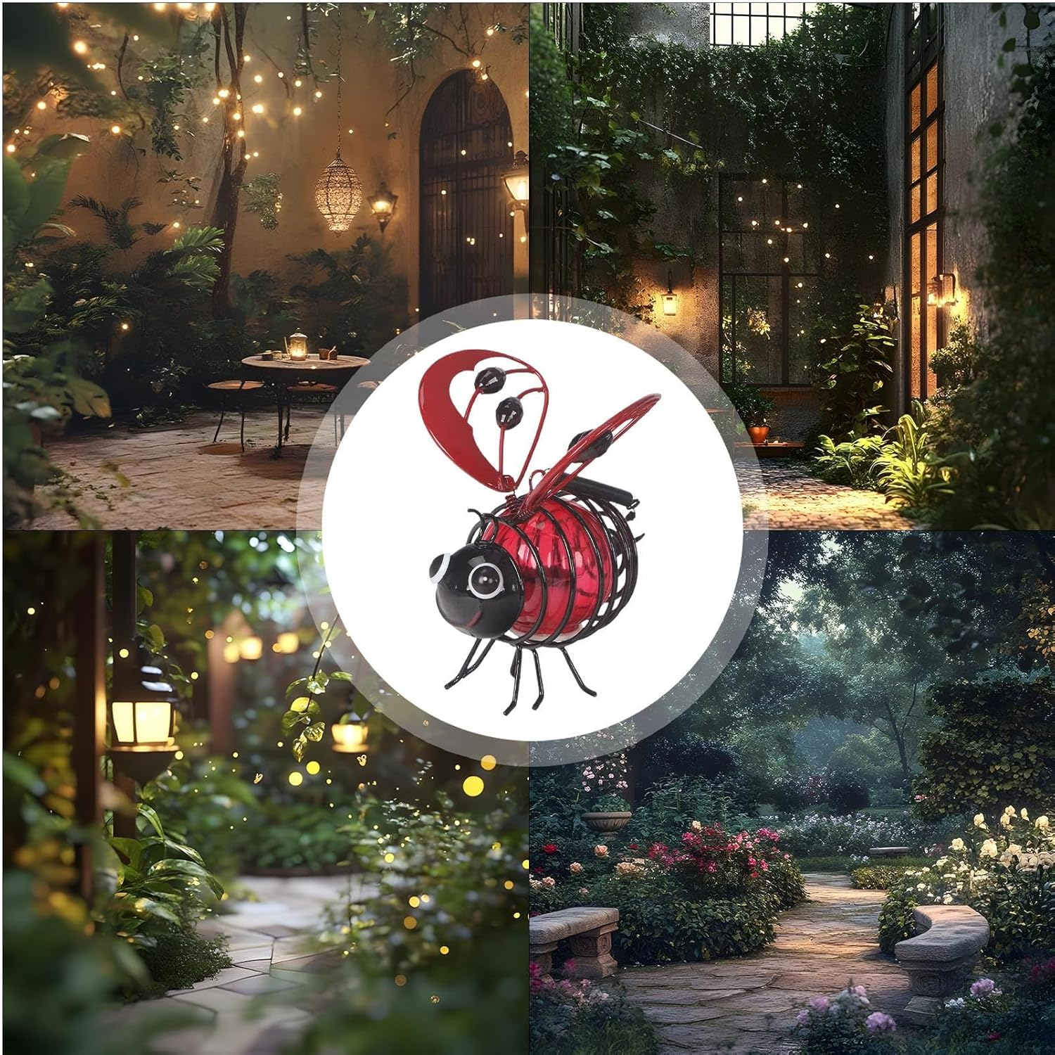 Solar Garden Lights, Honey Bee Fairy Lights, Solar Bee Lights Outdoor, Animal Solar Garden Lights with Spring and Hook, Hanging Solar Lights, Metal Led Lighting for Garden Terraces Lawns - 3Pc image number 2