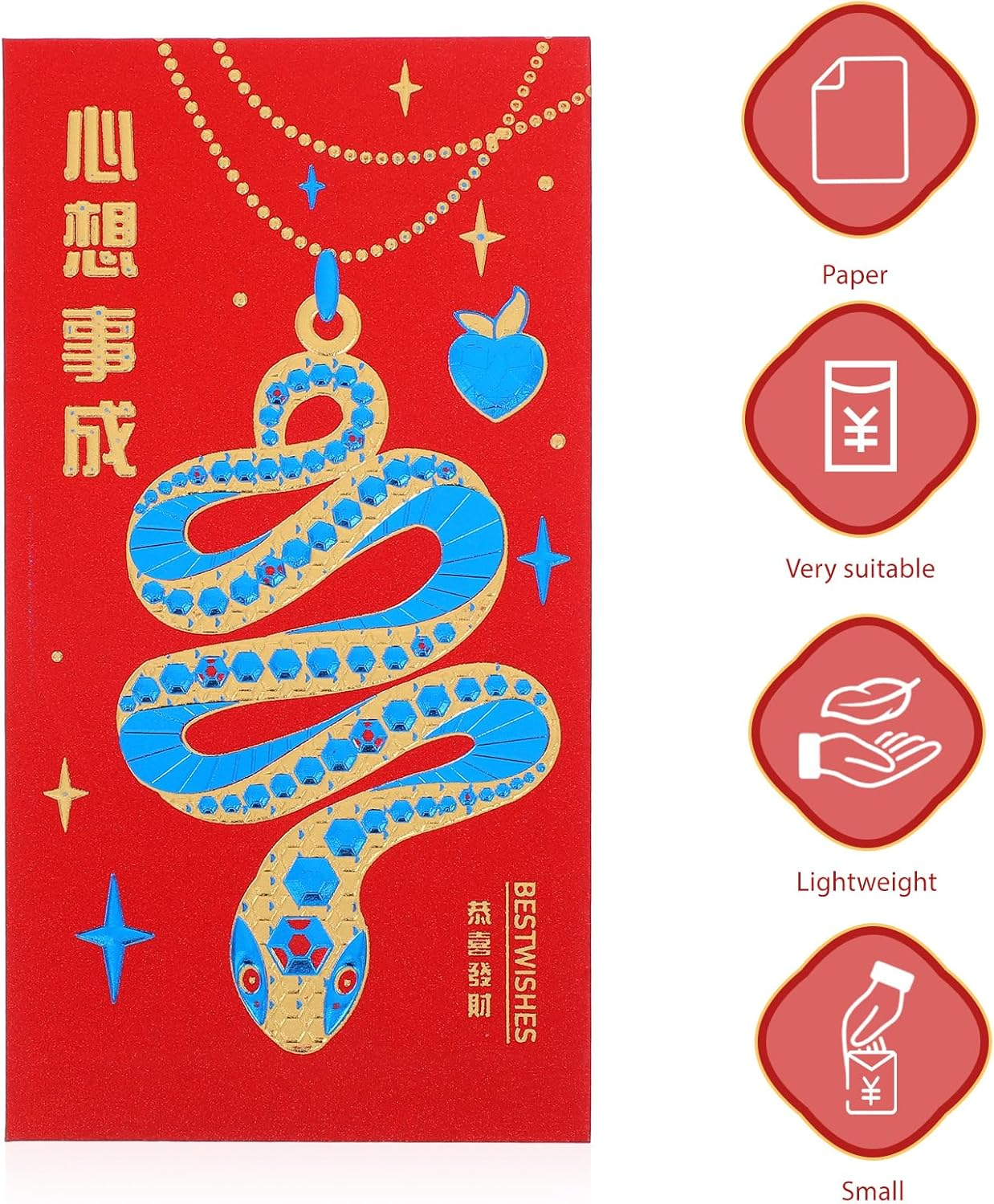 Tofficu 30Pcs Chinese Red Envelopes, 2025 Snake Lunar New Year Red Cash Envelopes, Chinese Hongbao Lucky Money Pockets for Spring Festival Wedding Envelopes - A image number 2