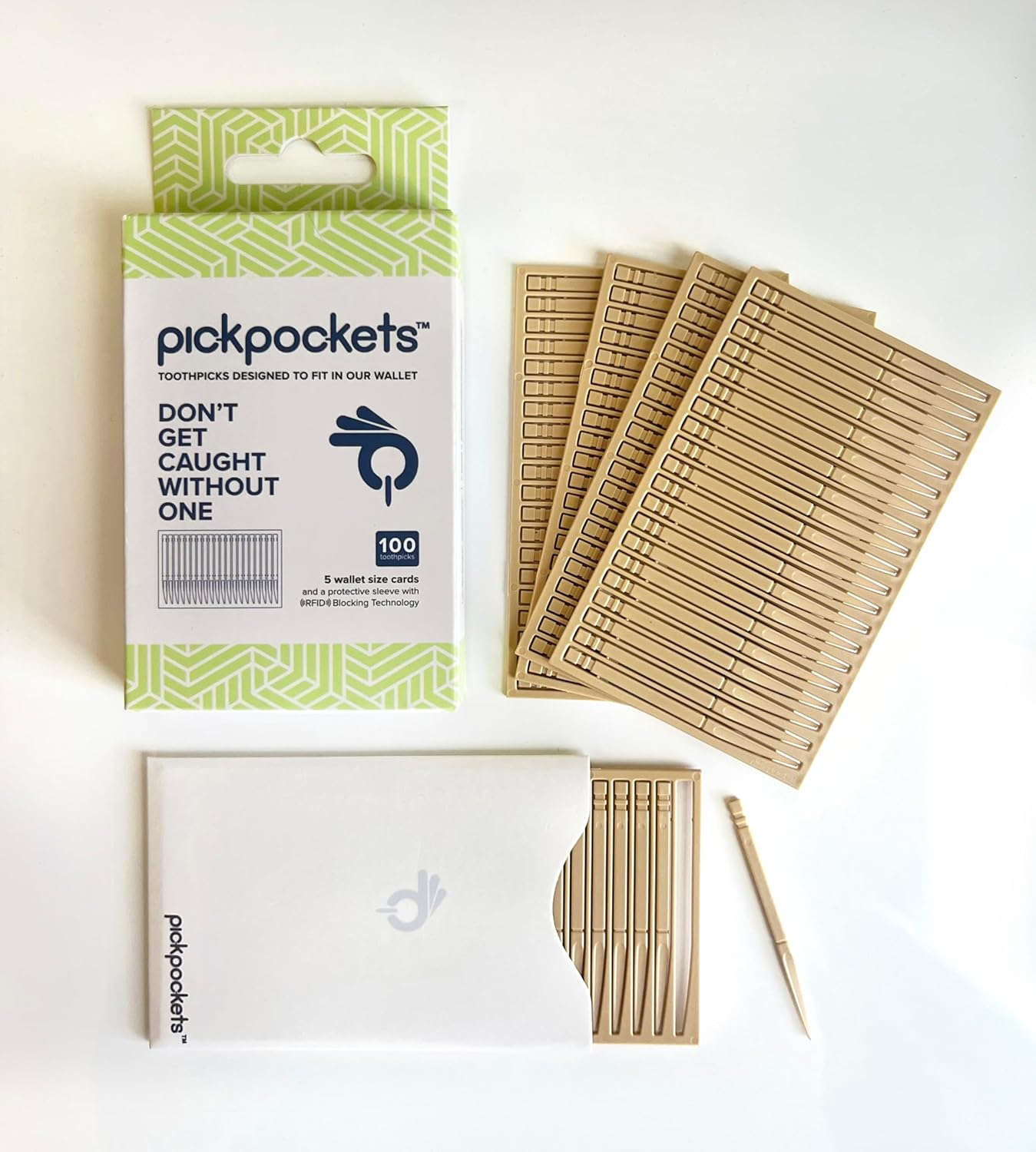 Pickpockets&reg; 100 Count &ndash; First Interdental Toothpicks Designed to Fit and Travel with Us in Our Wallet for an Easy Access to a Dental Pick &ndash; Includes a RFID Blocking Protective Card Sleeve