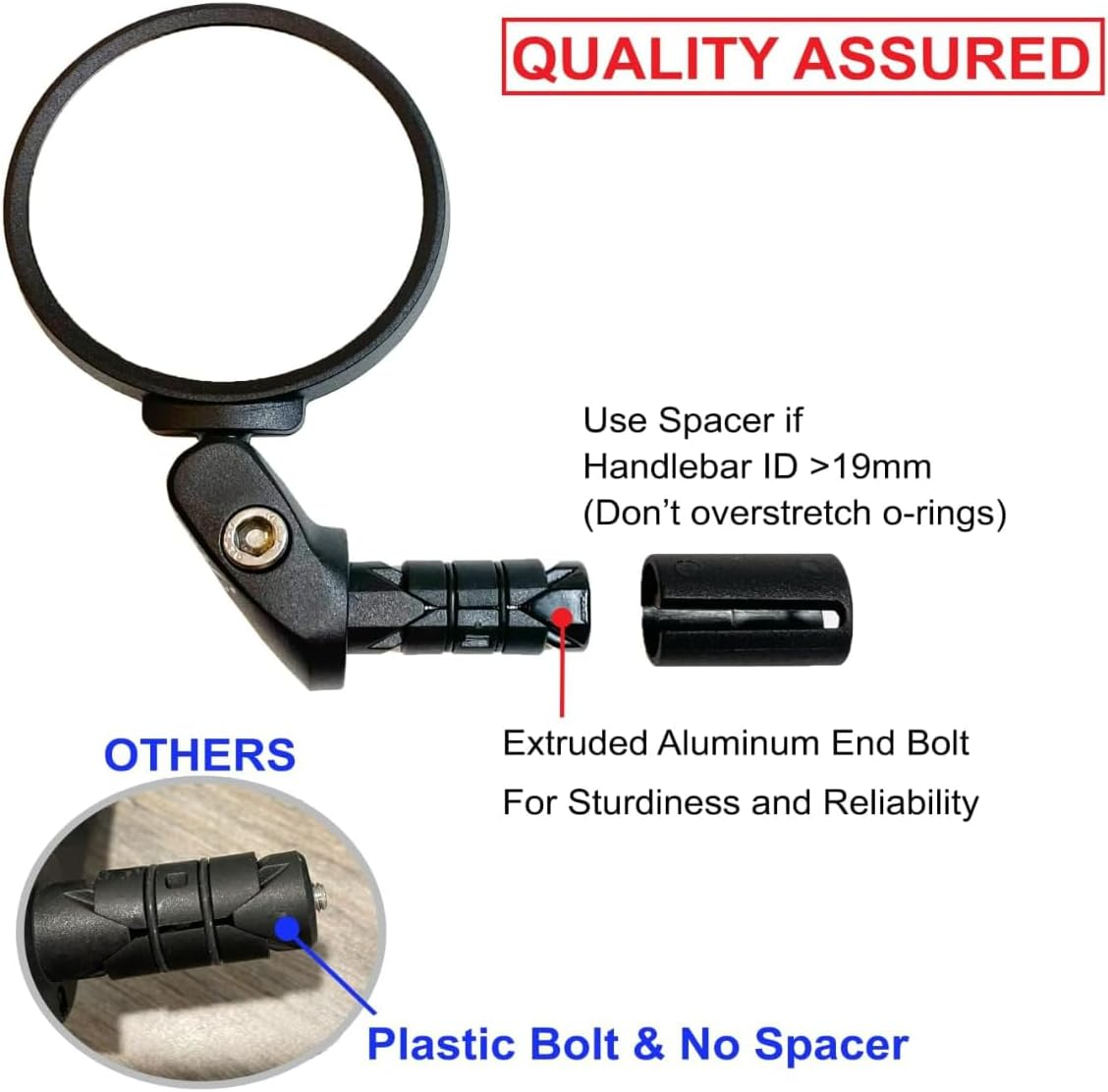 Hafny Bar End Bike Mirror, Stainless Steel Lens, Safe Rearview Mirror (Black 62 Diameter * 2PCS) image number 3