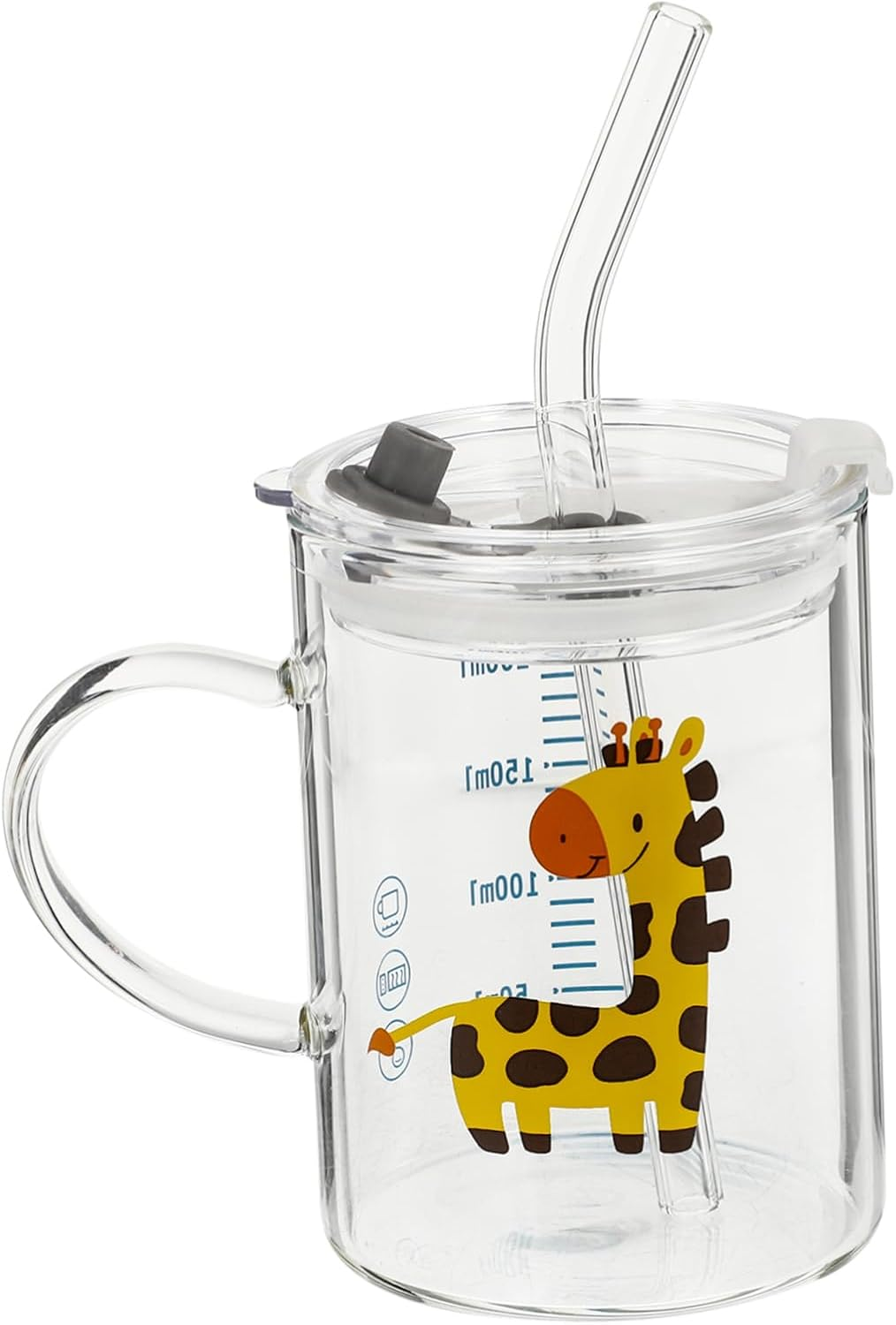COLLBATH Cartoon Water Cup for Kids 250Ml Glass Straw Cup Deer Pattern Comfortable to Hold Microwave Safe Multi-Functional image number 2