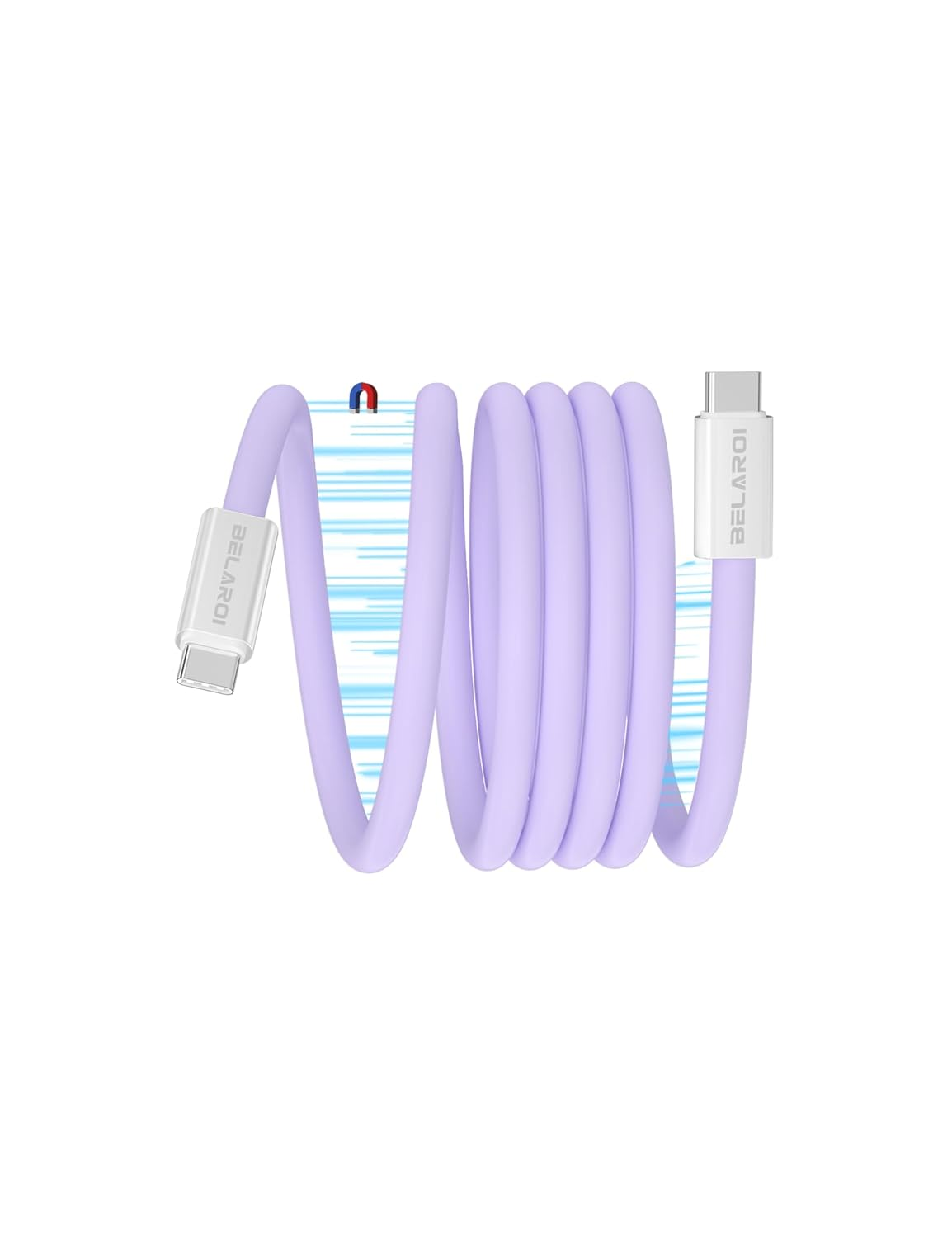BELAROI Magnetic USB C to USB C Charging Cable [240W/140W/100W PD Fast Charging][480Mbps Data Sync] Soft Silicone Durability with Aluminum Connector for Macbook/Iphone 15/16 Pro/Plus/Android (Purple) - Blue image number 5