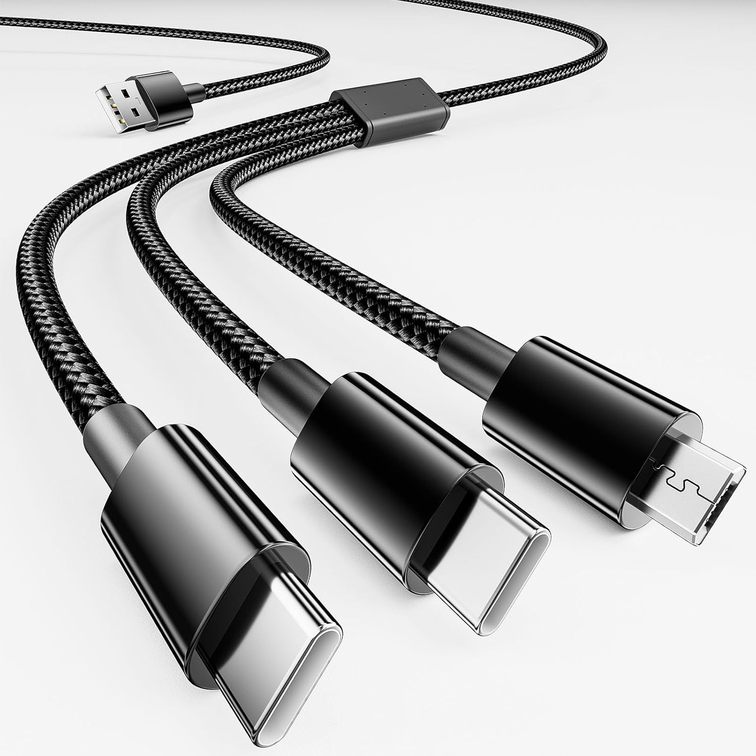 Multi Charger Cable，2Pack 1.3M+1.3M 3 in 1 Charging Cable with Micro USB/USB Type C/USB Type C Braided for Iphone15, Android Samsung S22 S20, Huawei, Nexus, Nokia,Lg,Kindle Fire ETC image number 4